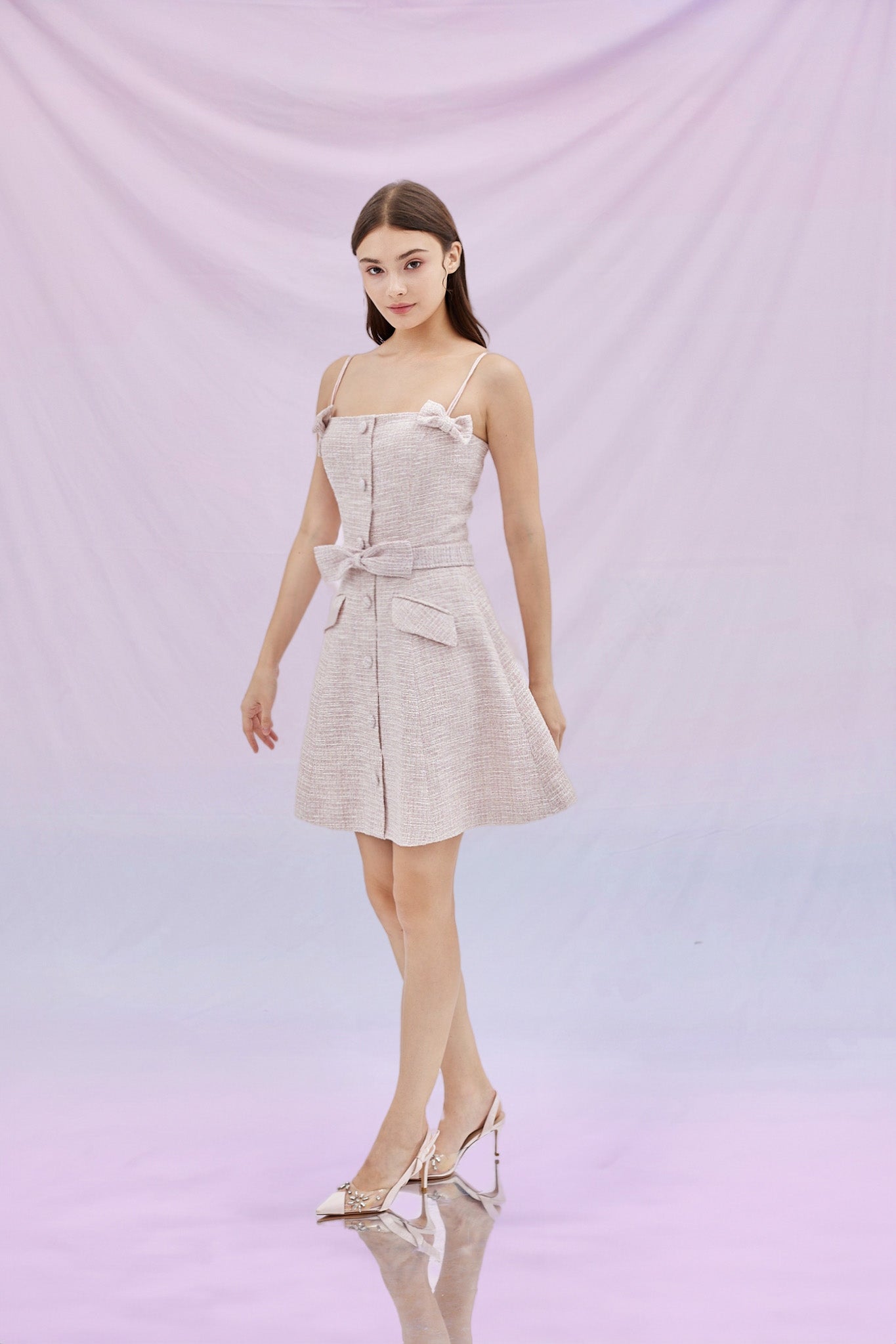 Gloribel Pink Ribbon Tweed Dress