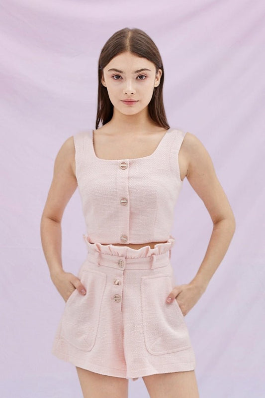 Julie Pink Tweed Crop Top - Nimisski