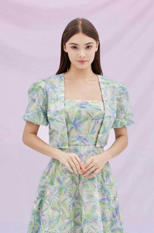 Gayel Green Purple Pastel 3D Flower Jacket
