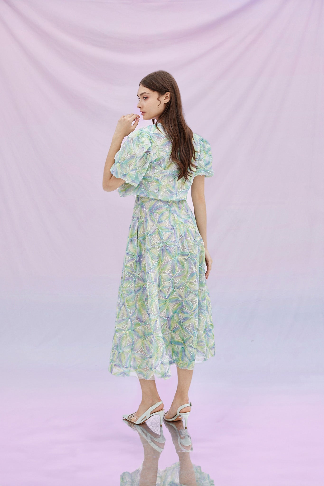 Gayel Green Purple Pastel 3D Flower Jacket