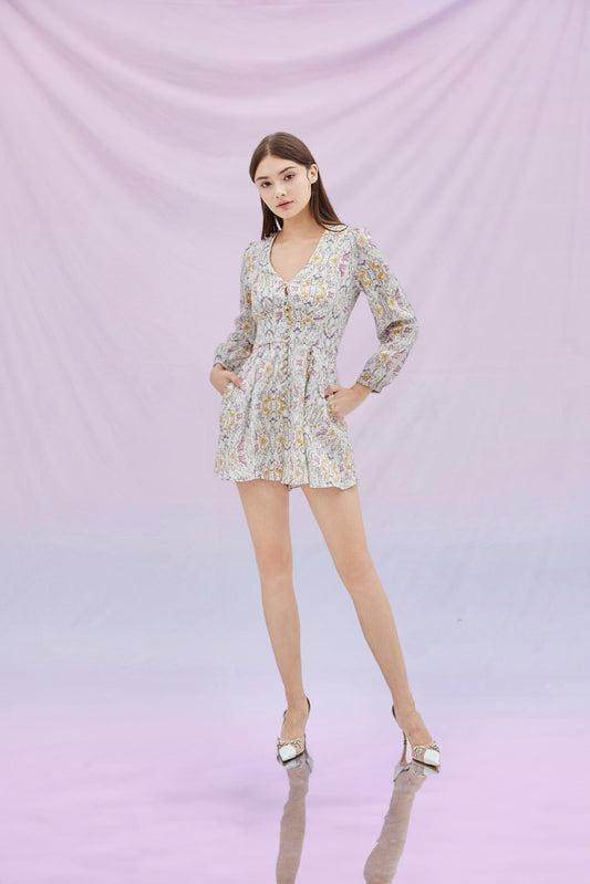 Frani Yellow Floral Deep V-Neck Playsuit