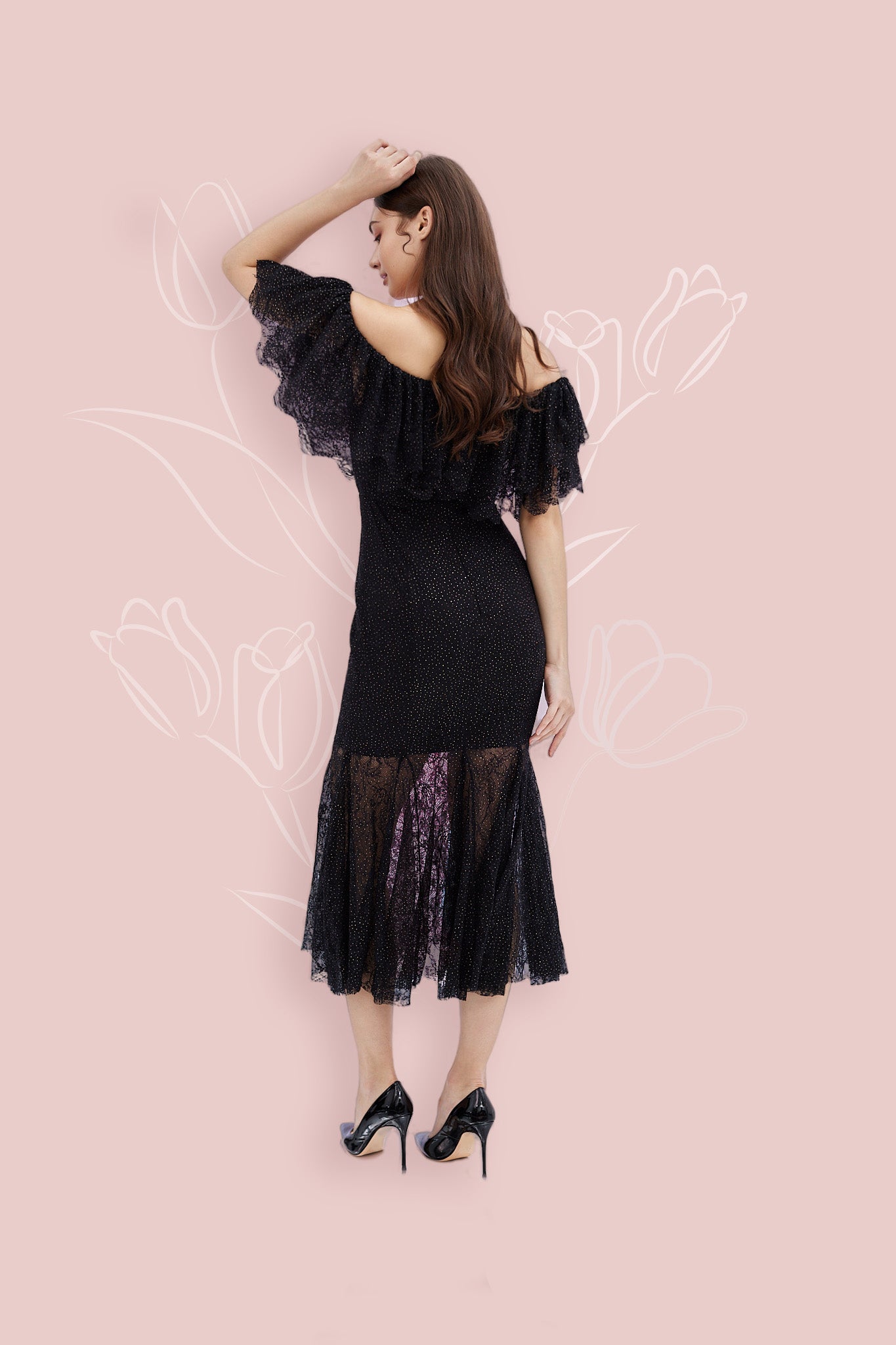 Geraldin Black Lace Long Dress