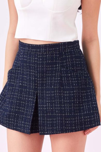 Jenny Navy Tweed A - line Shorts - Nimisski