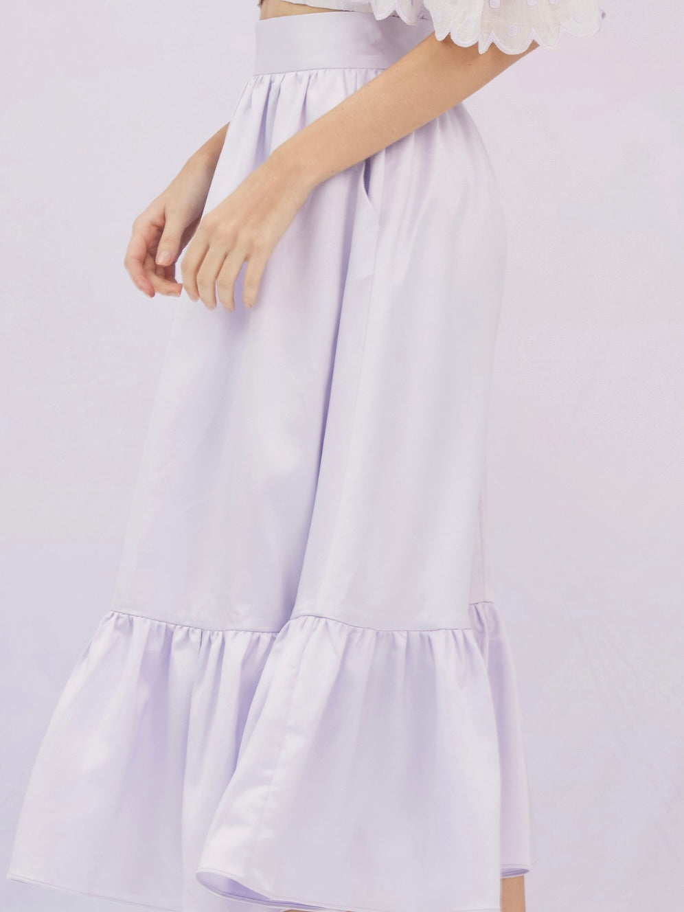 Glenda Lilac Ruffle Midi Skirt