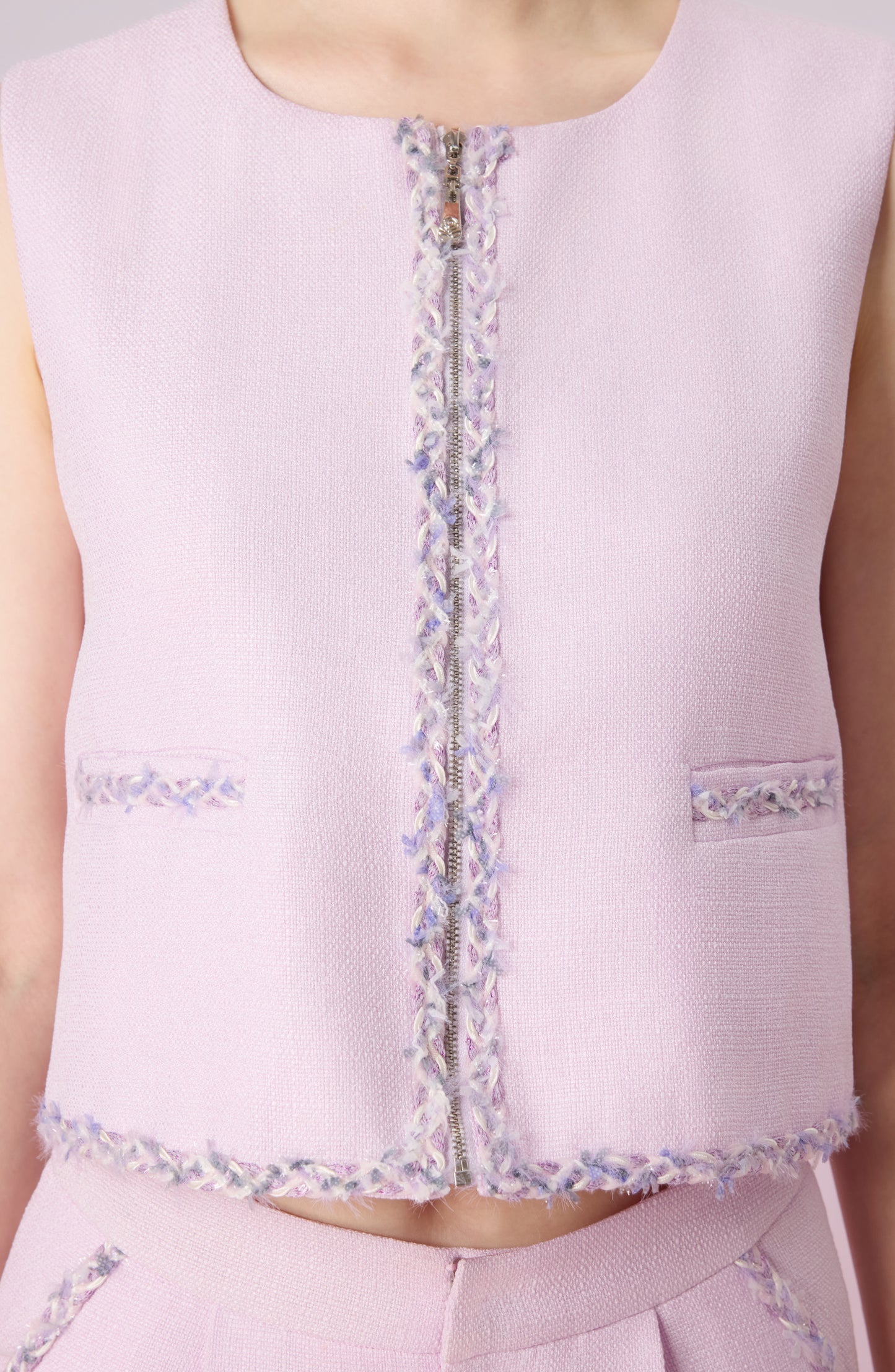 Jewelyn Lilac Tweed Front Zipper Vest