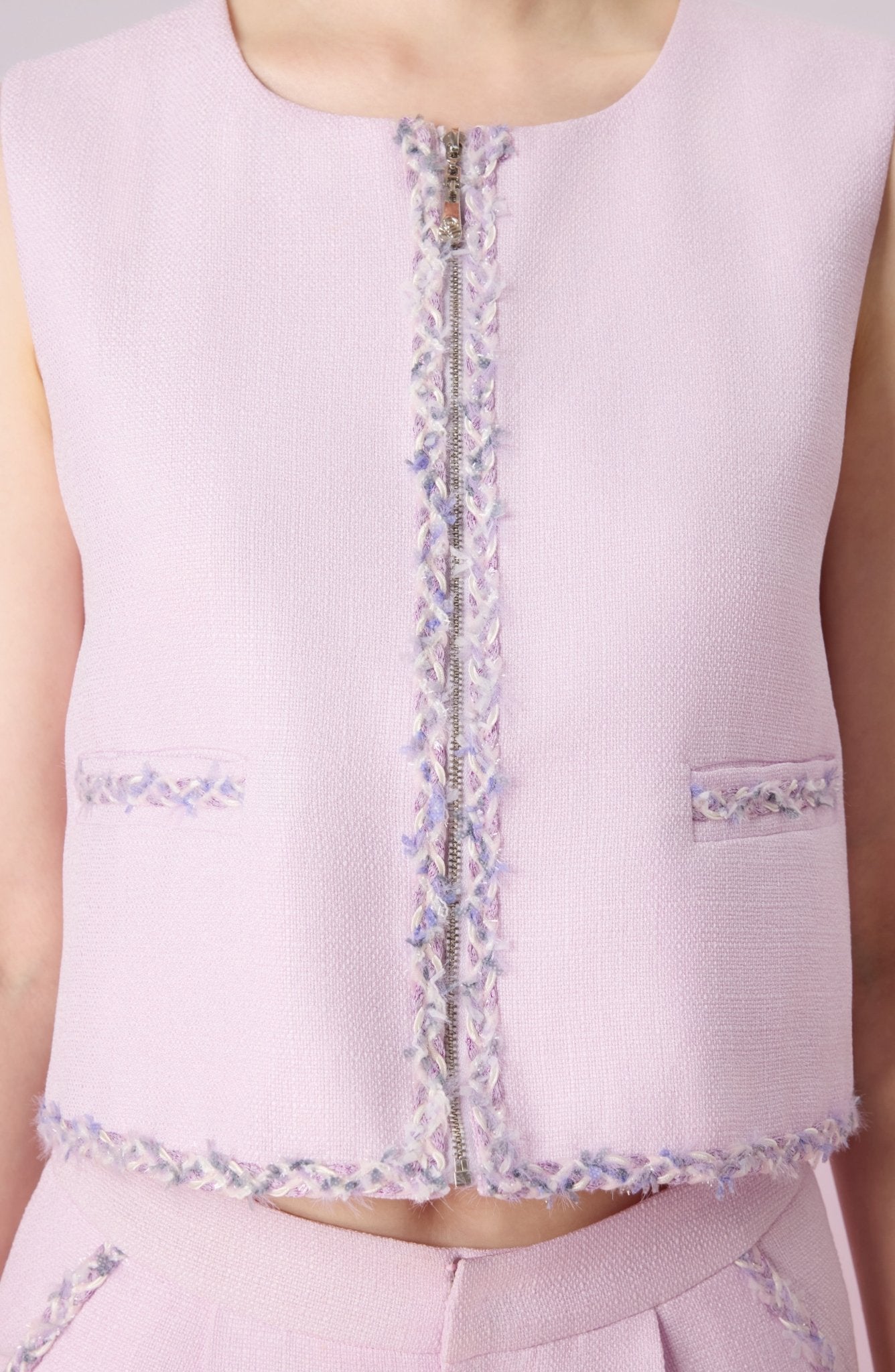 Jewelyn Lilac Tweed Front Zipper Vest - Nimisski