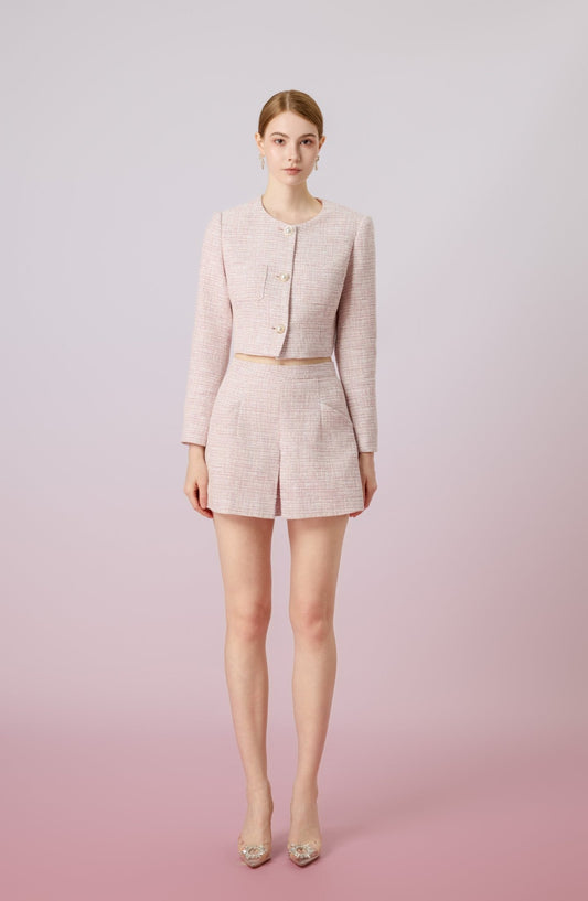 Gillianna Rosy Pink Tweed A Line Shorts - Nimisski