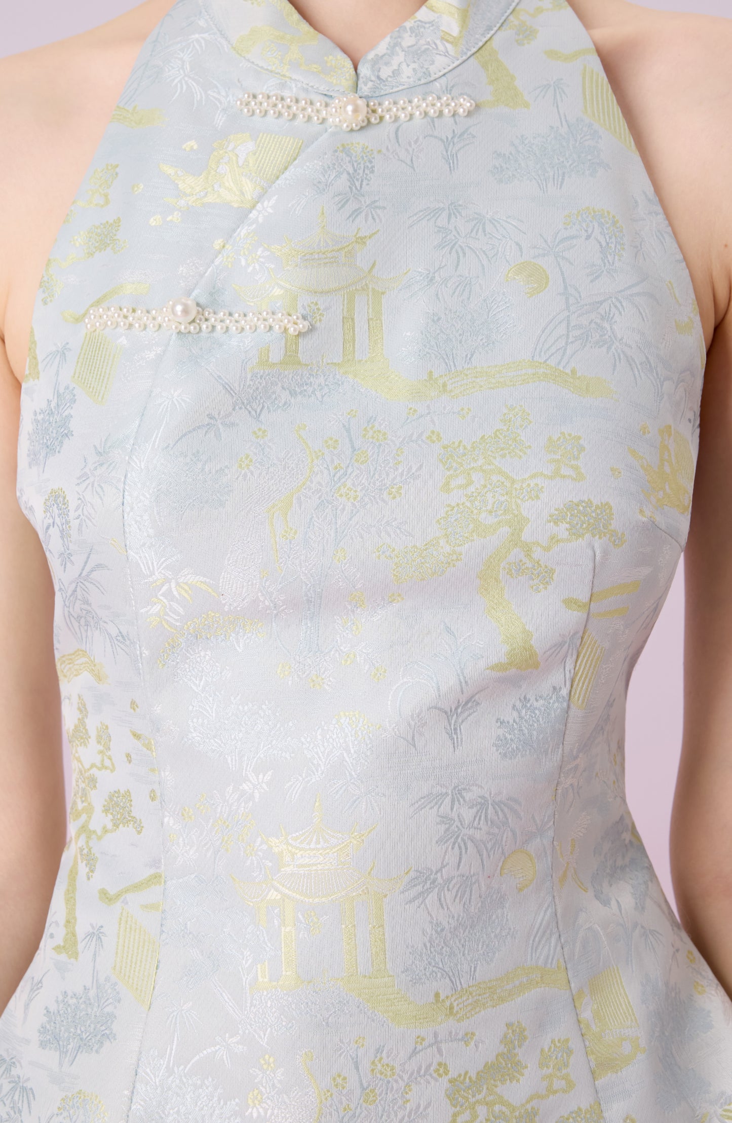 Jineeva Green Sleeveless Cheongsam Top