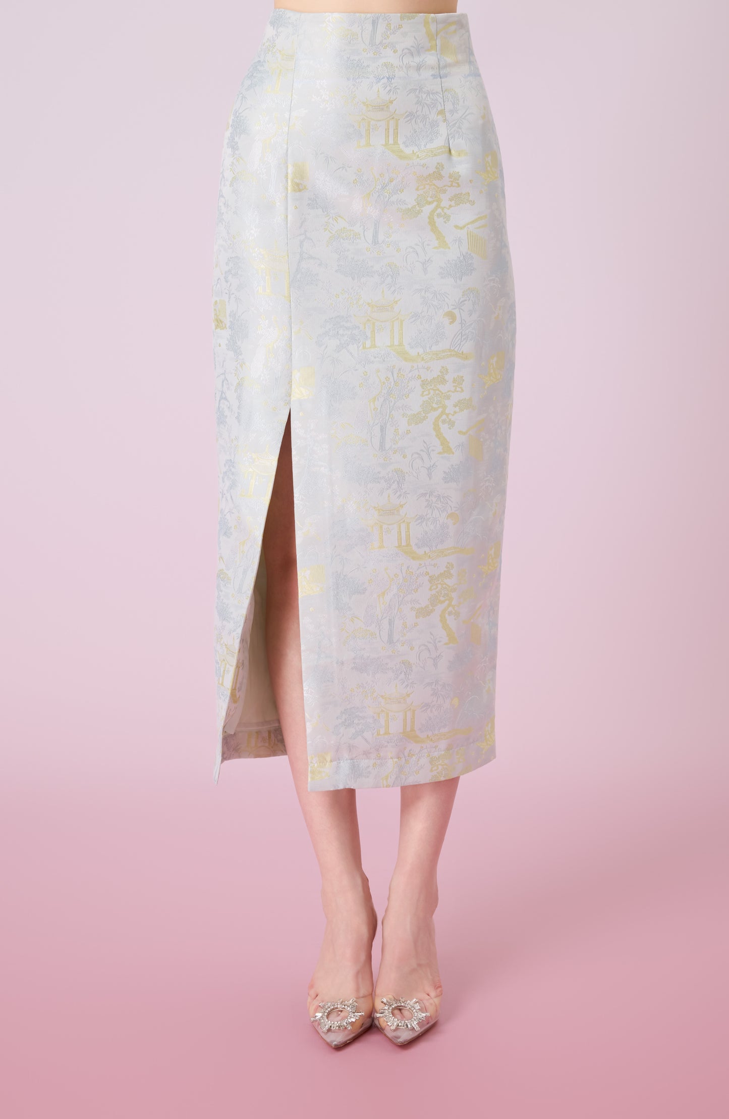 Jineeva Green Side Split Midi Skirt