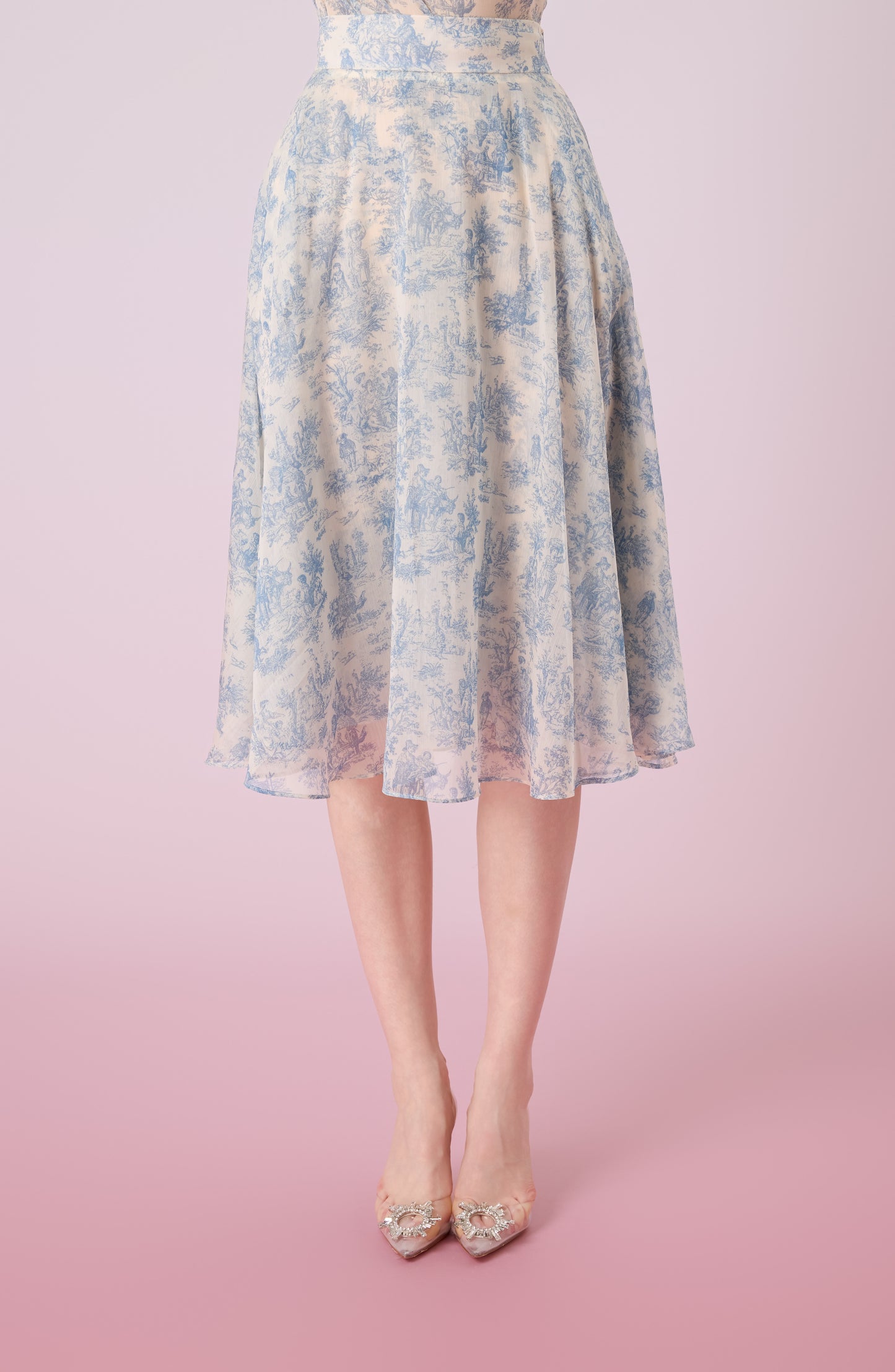 Jacalin Blue Print In White A-Line Skirt