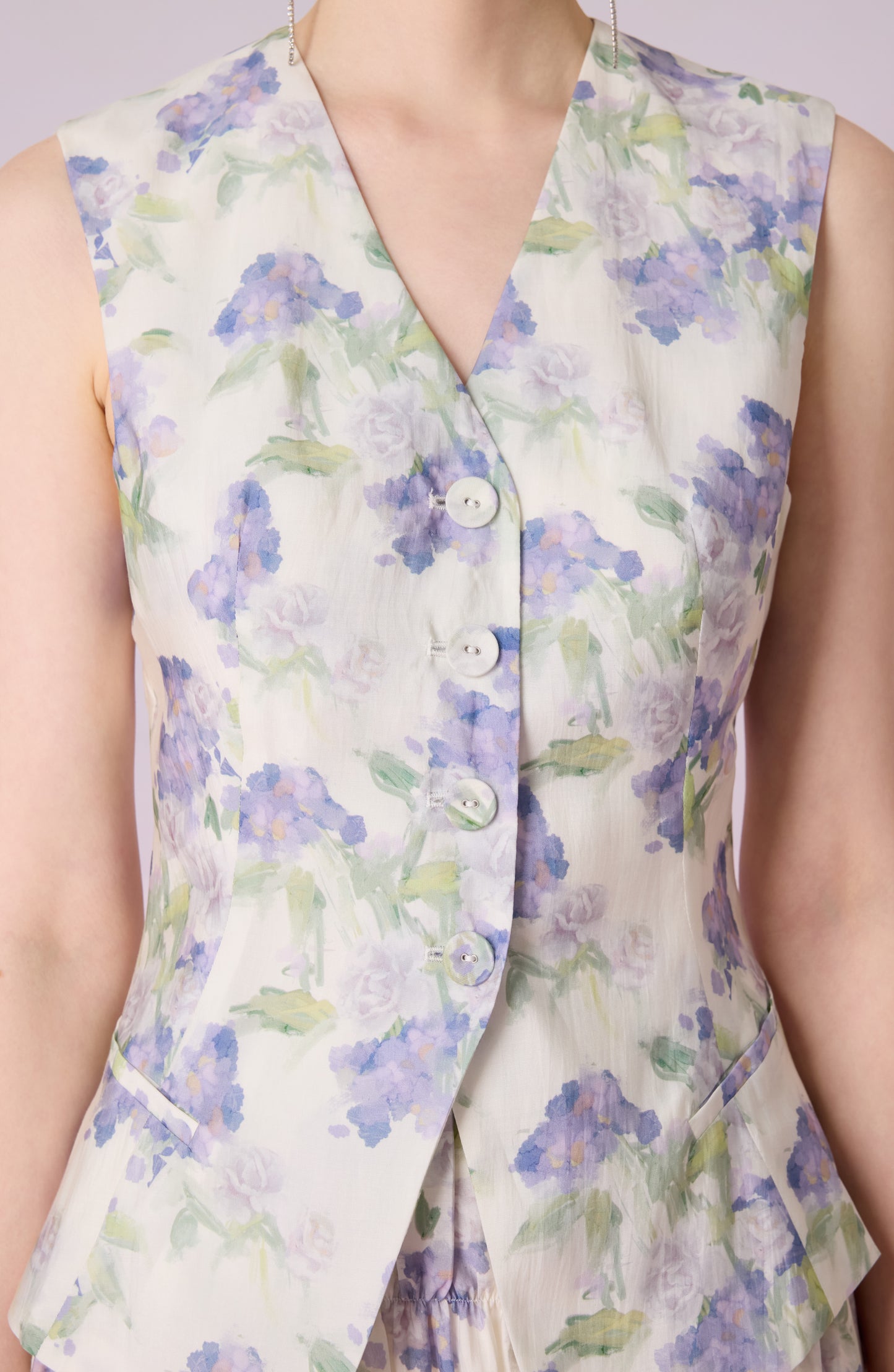 Jaculine White With Purple Flower Print Vest