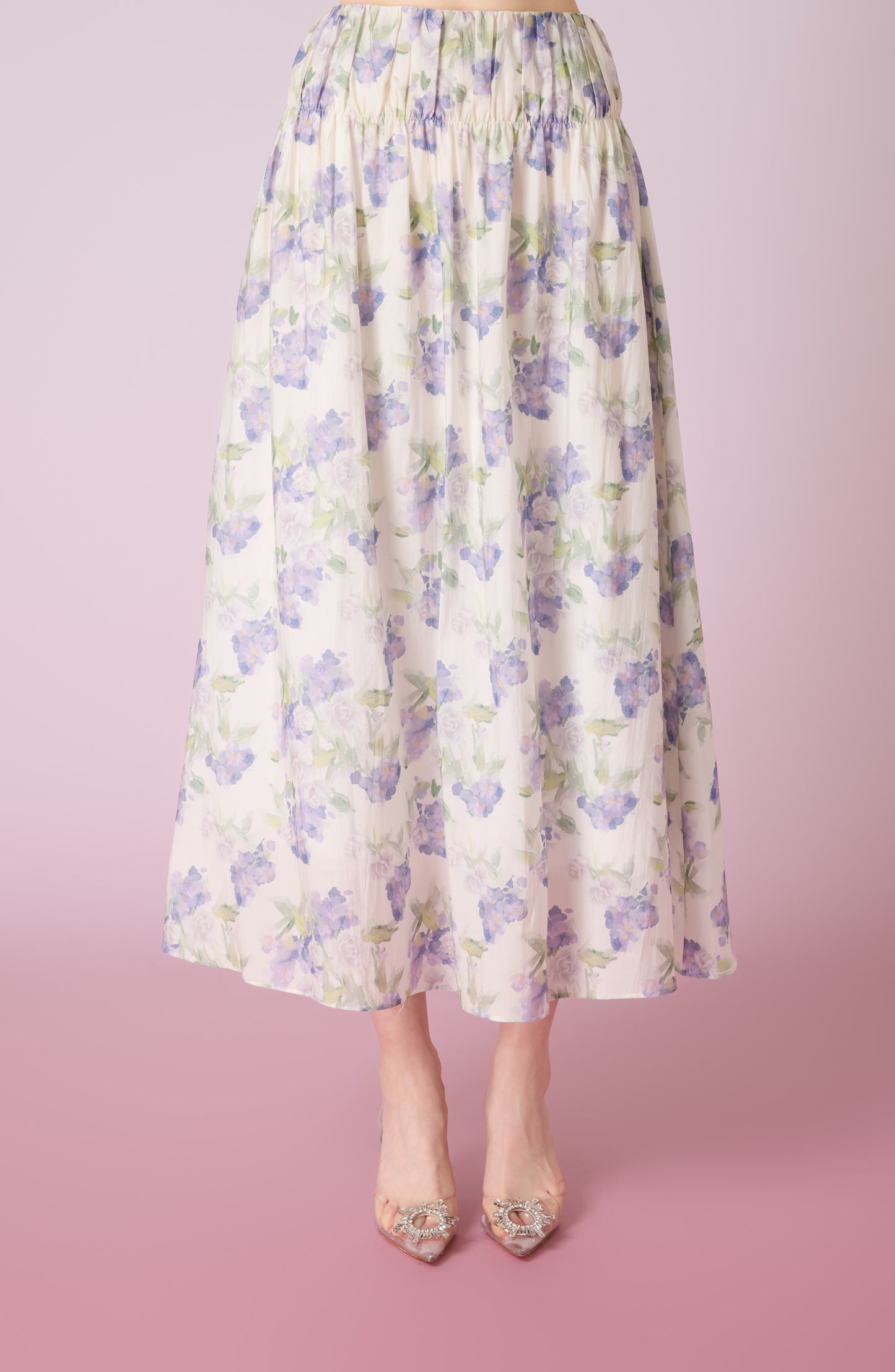 Jaculine White With Purple Flower Print Skirt