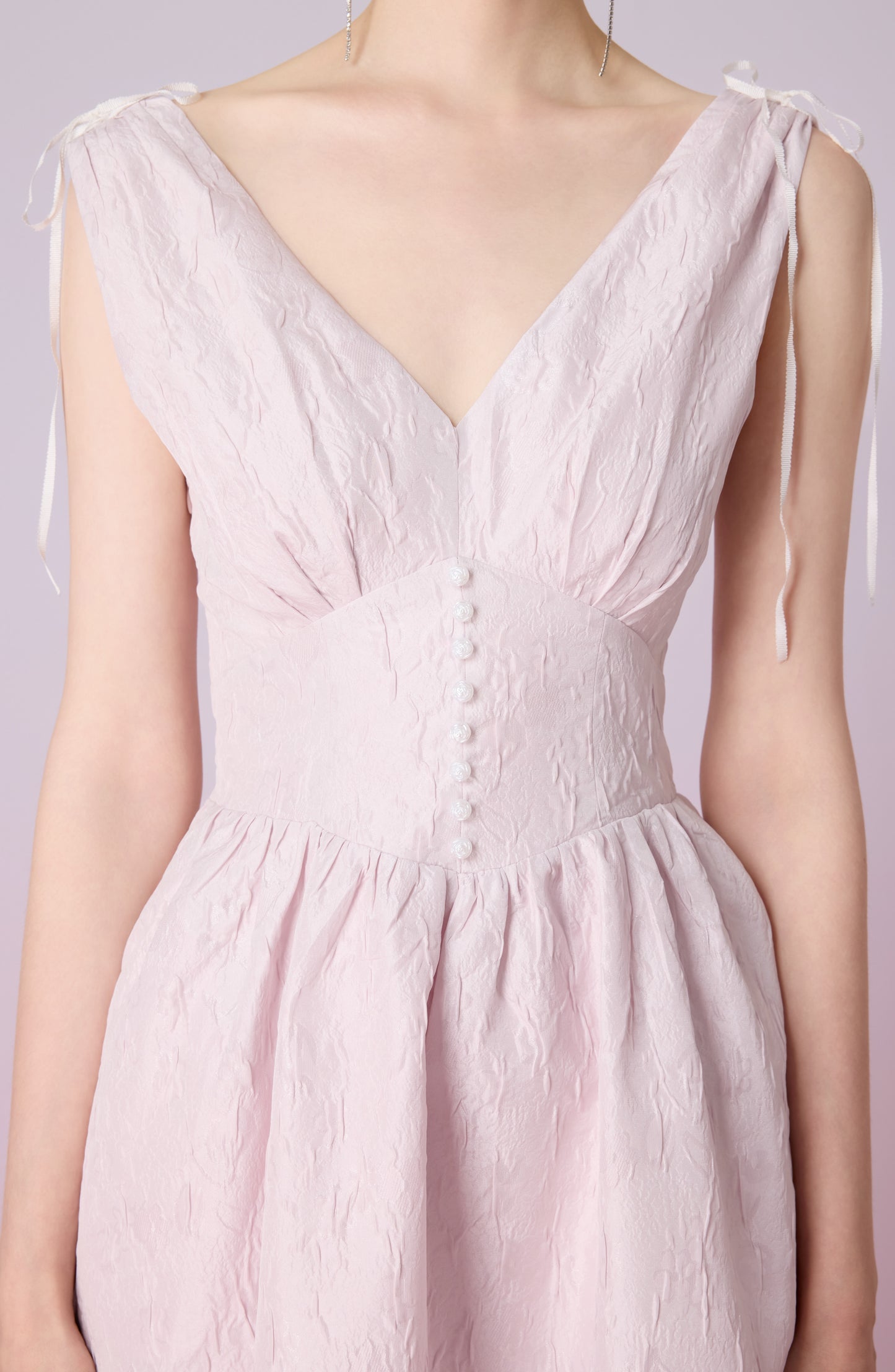 Jacquelle Pink Jacquard V-Neck Waist Dress