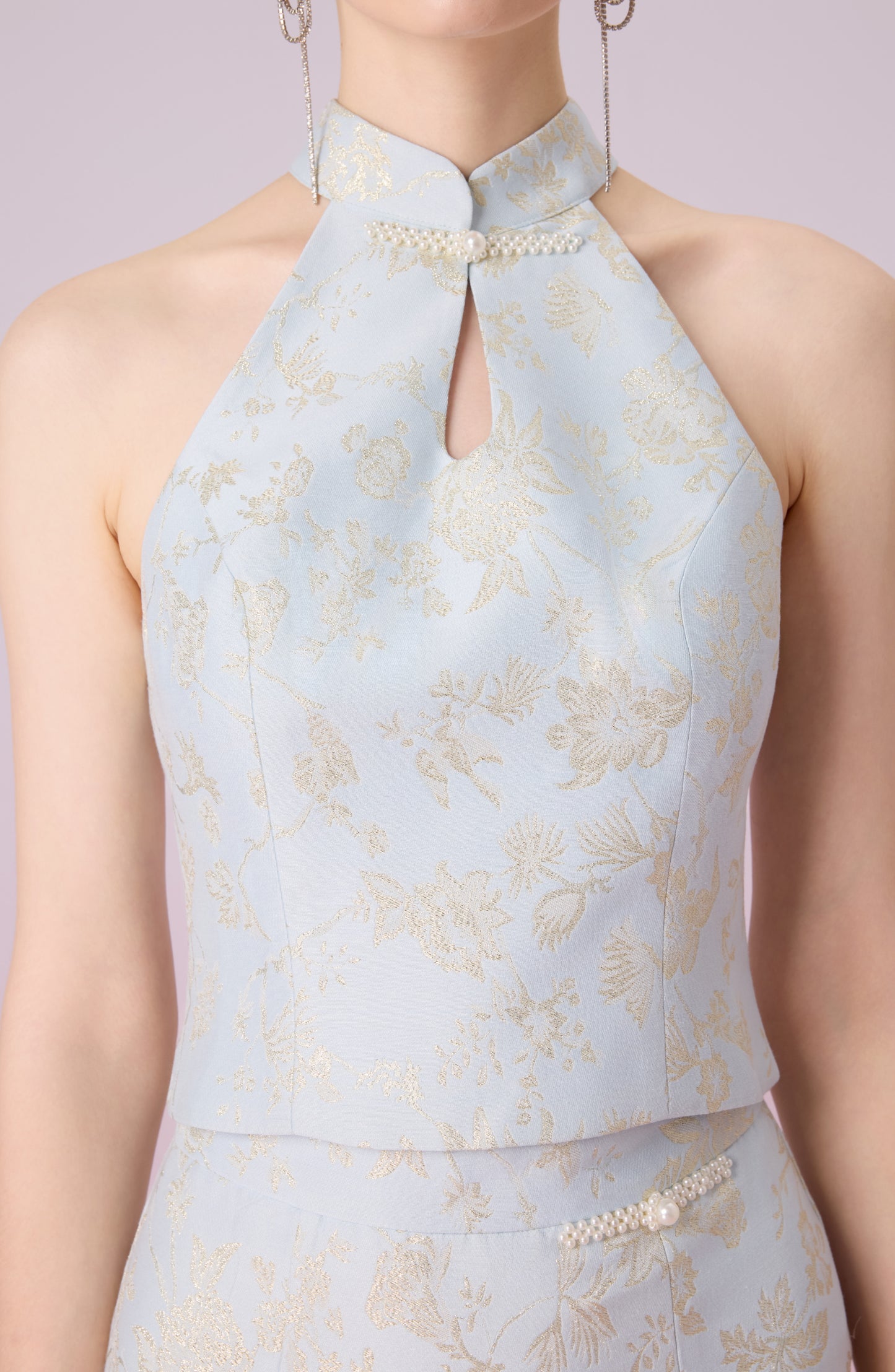 Gilana Light Blue Jacquard Halter Top