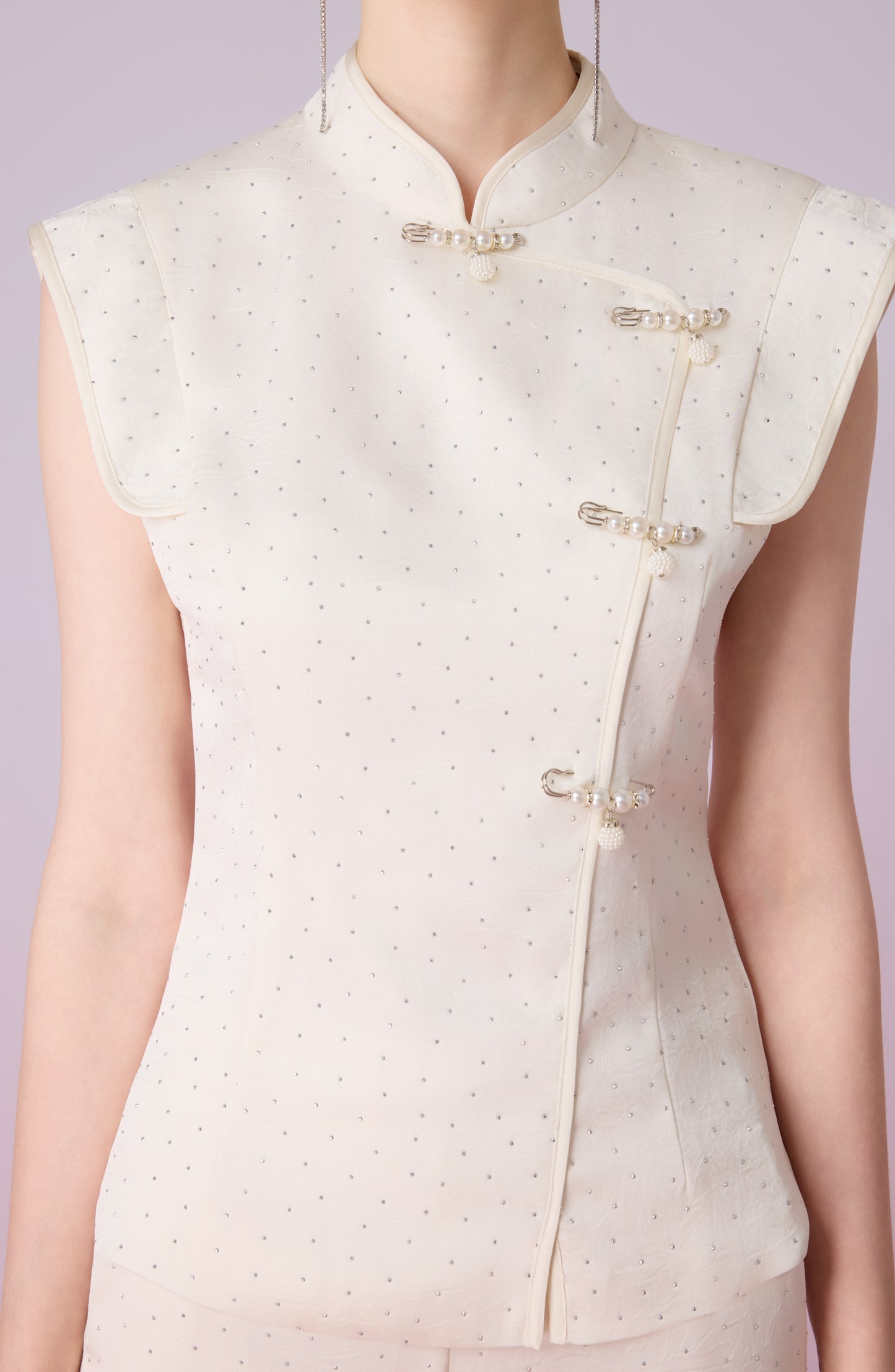 Galathea Cream Twinkle Cheongsam Sleeveless Top