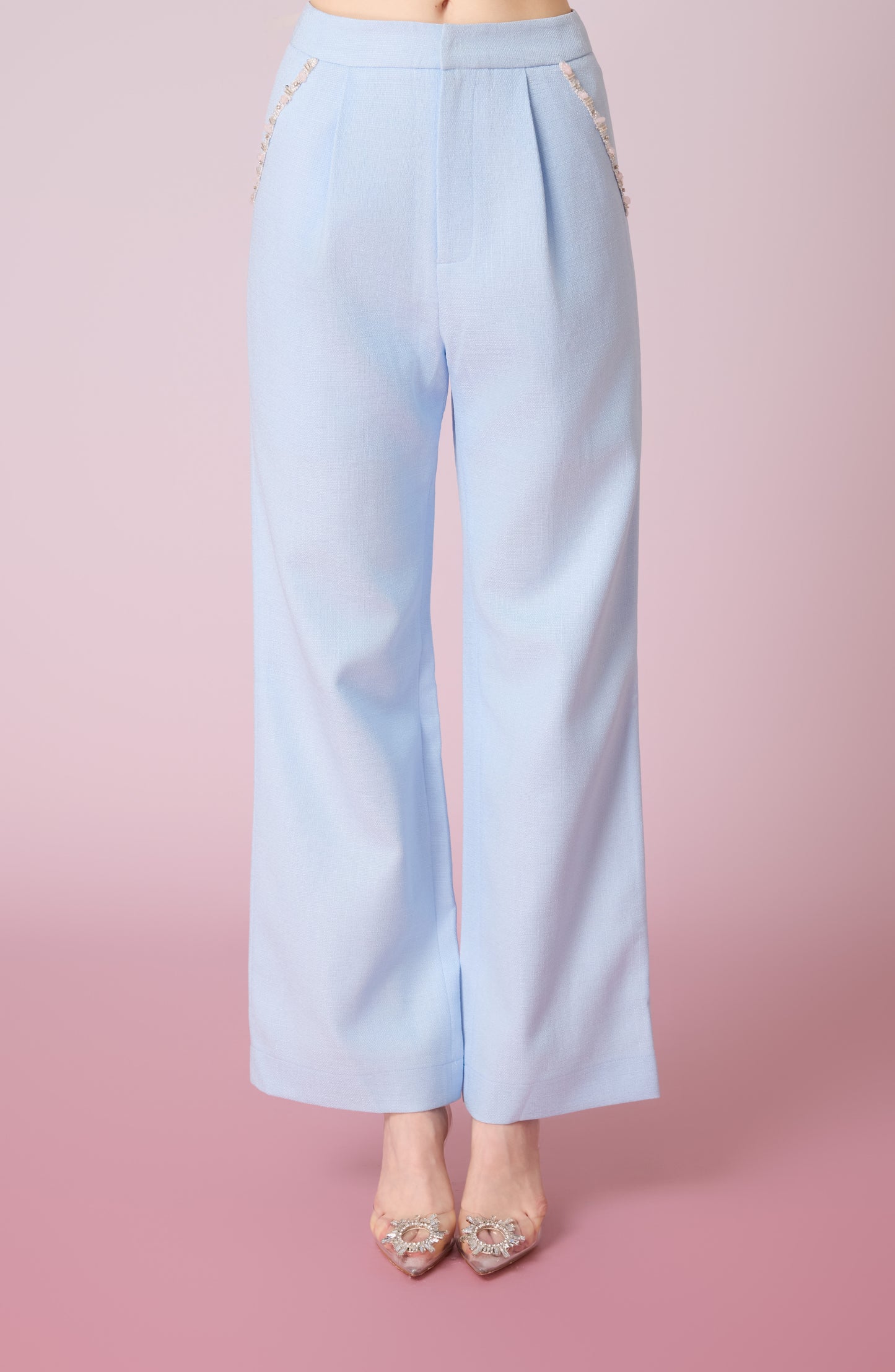 Jewelyn Blue Tweed Straight Pants
