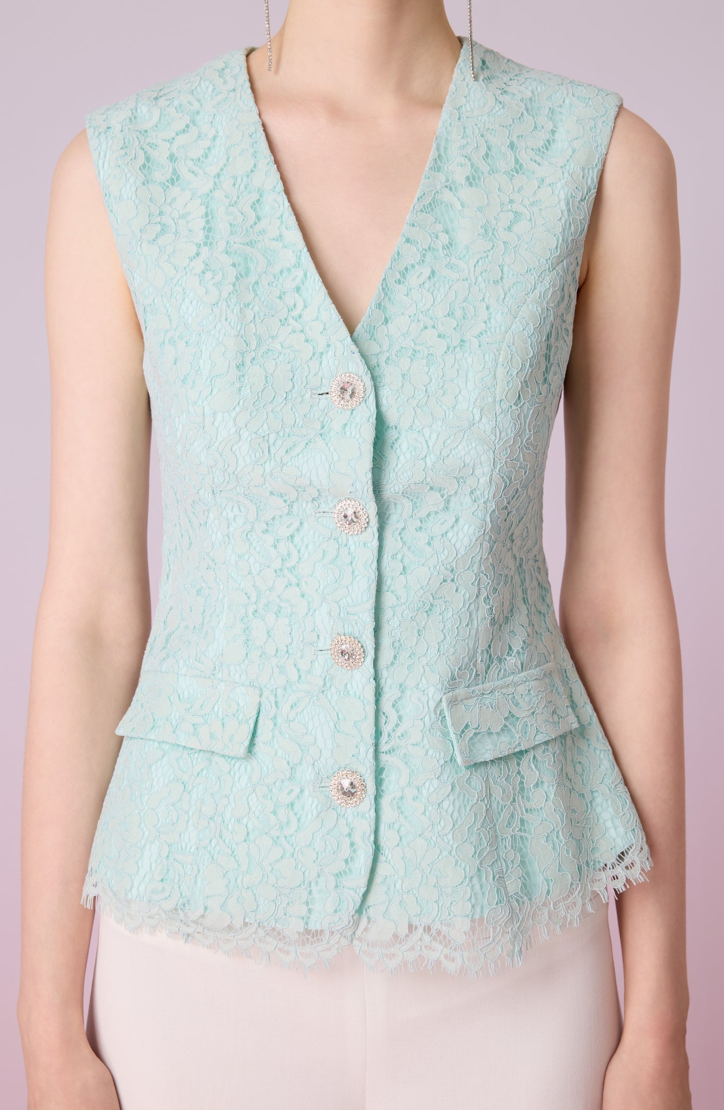Jacquelean Green Lace Vest Top