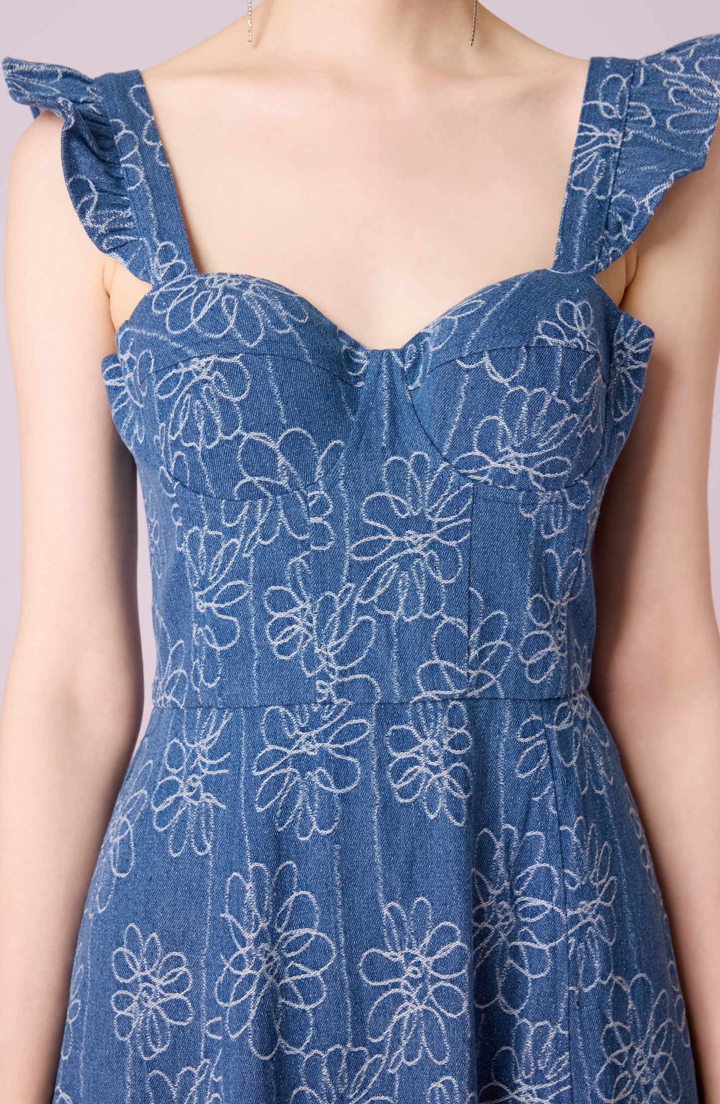 Jacque Blue Denim With Floral Embroidery Dress