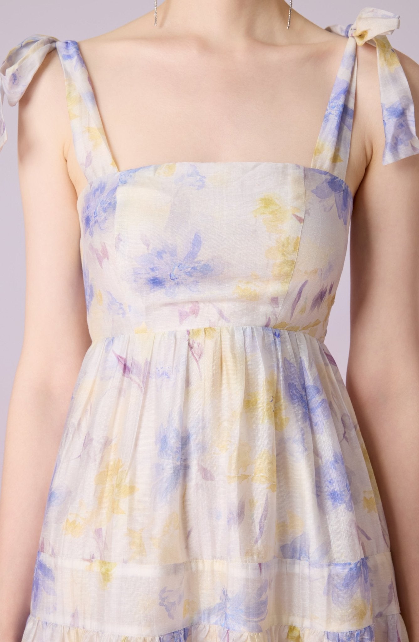 Edie White With Blue Print Long Dress - Nimisski