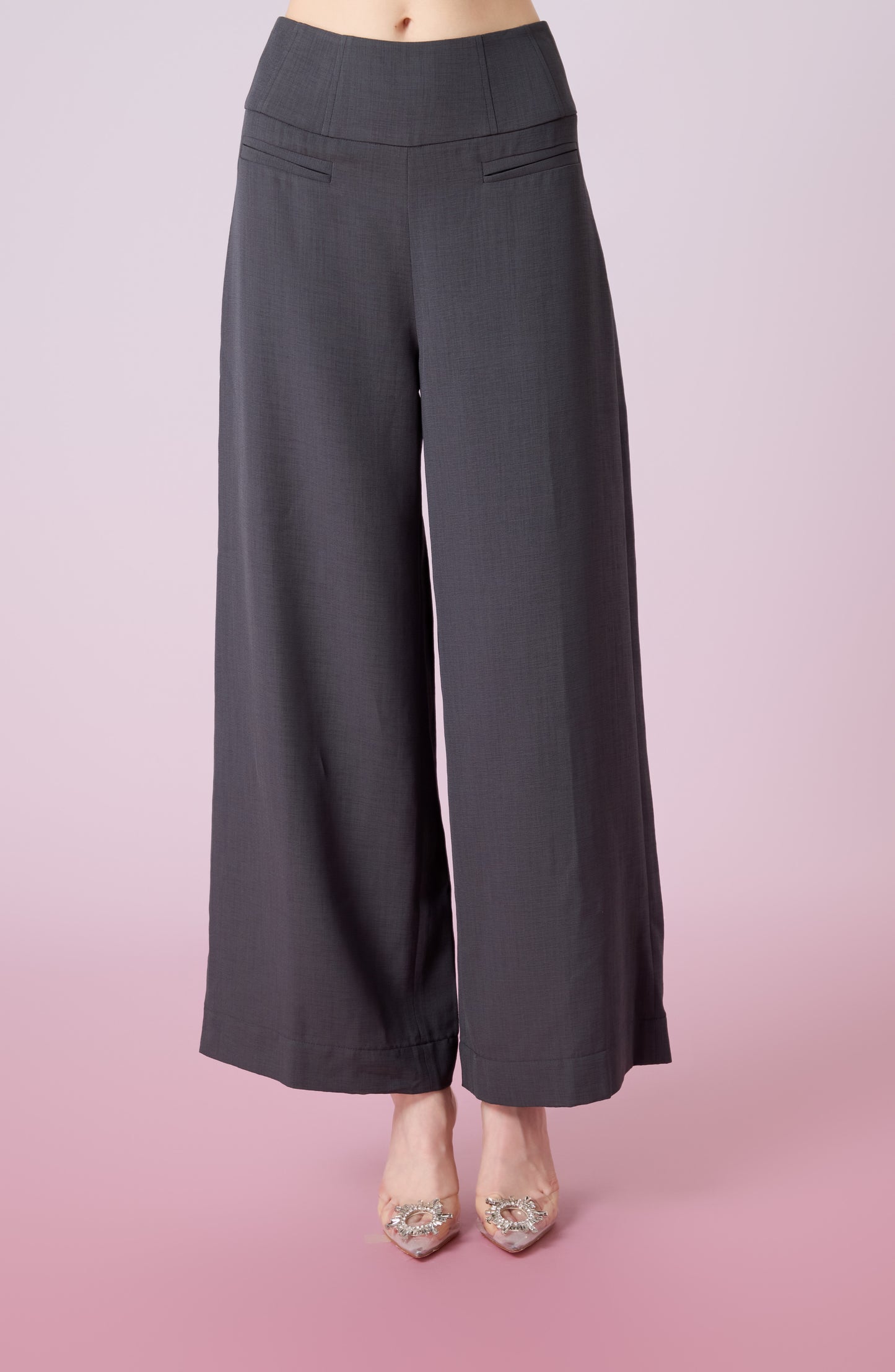 Janevra Dark Grey High Waist Wide Pants