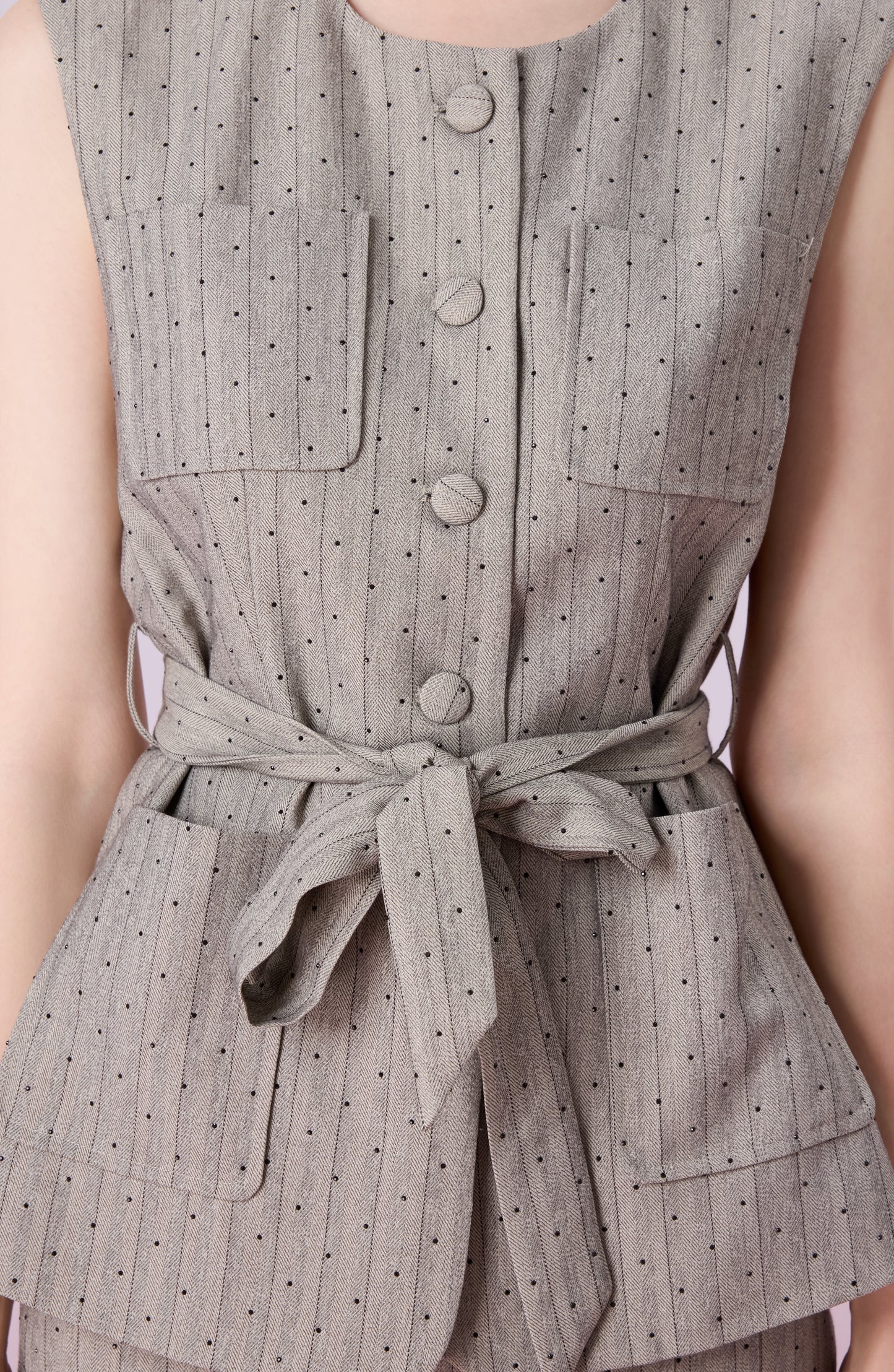 Jeanne Grey Front Tied Vest Jacket