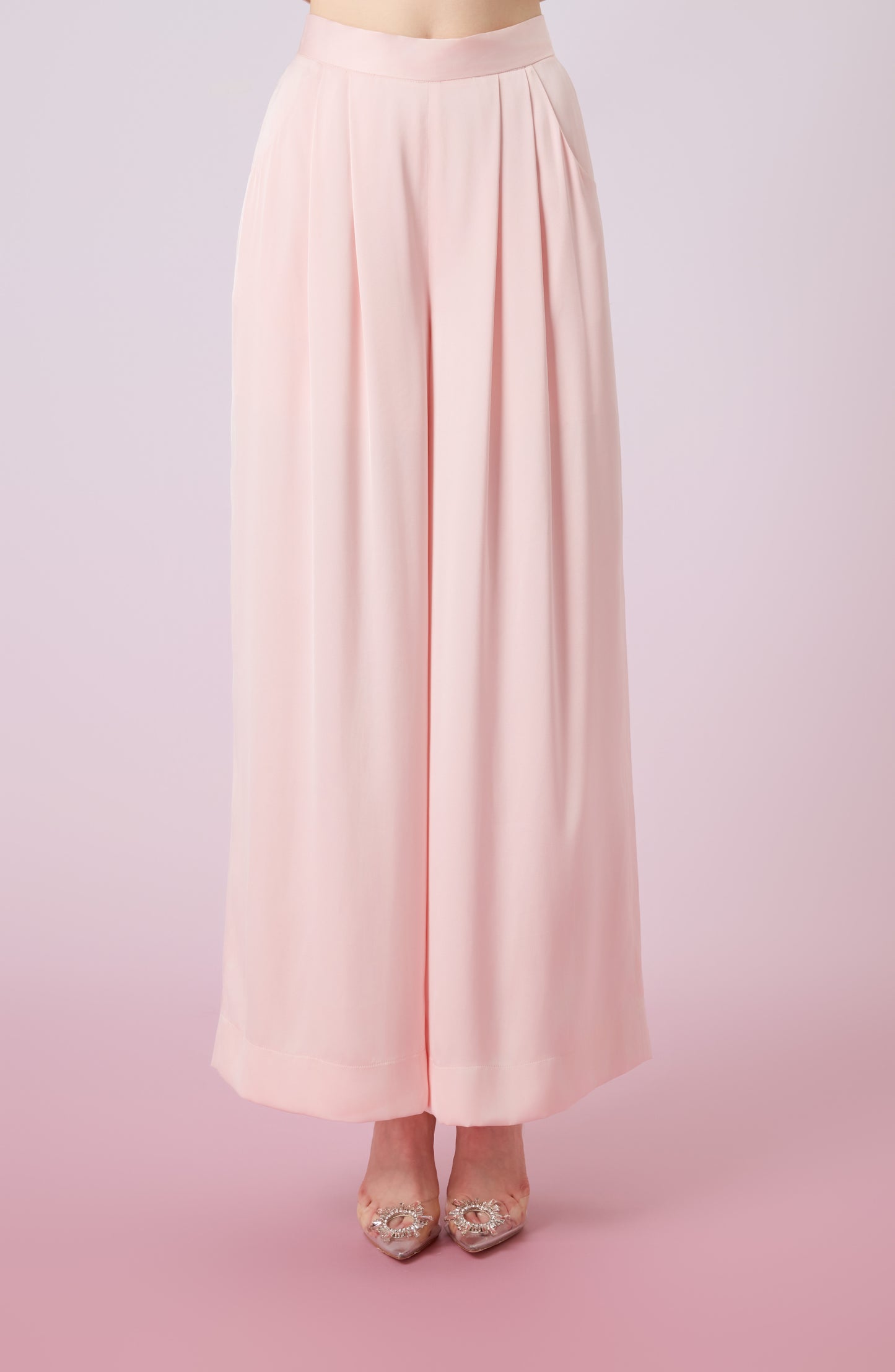 Ginelle Light Pink Sateen Wide Pants