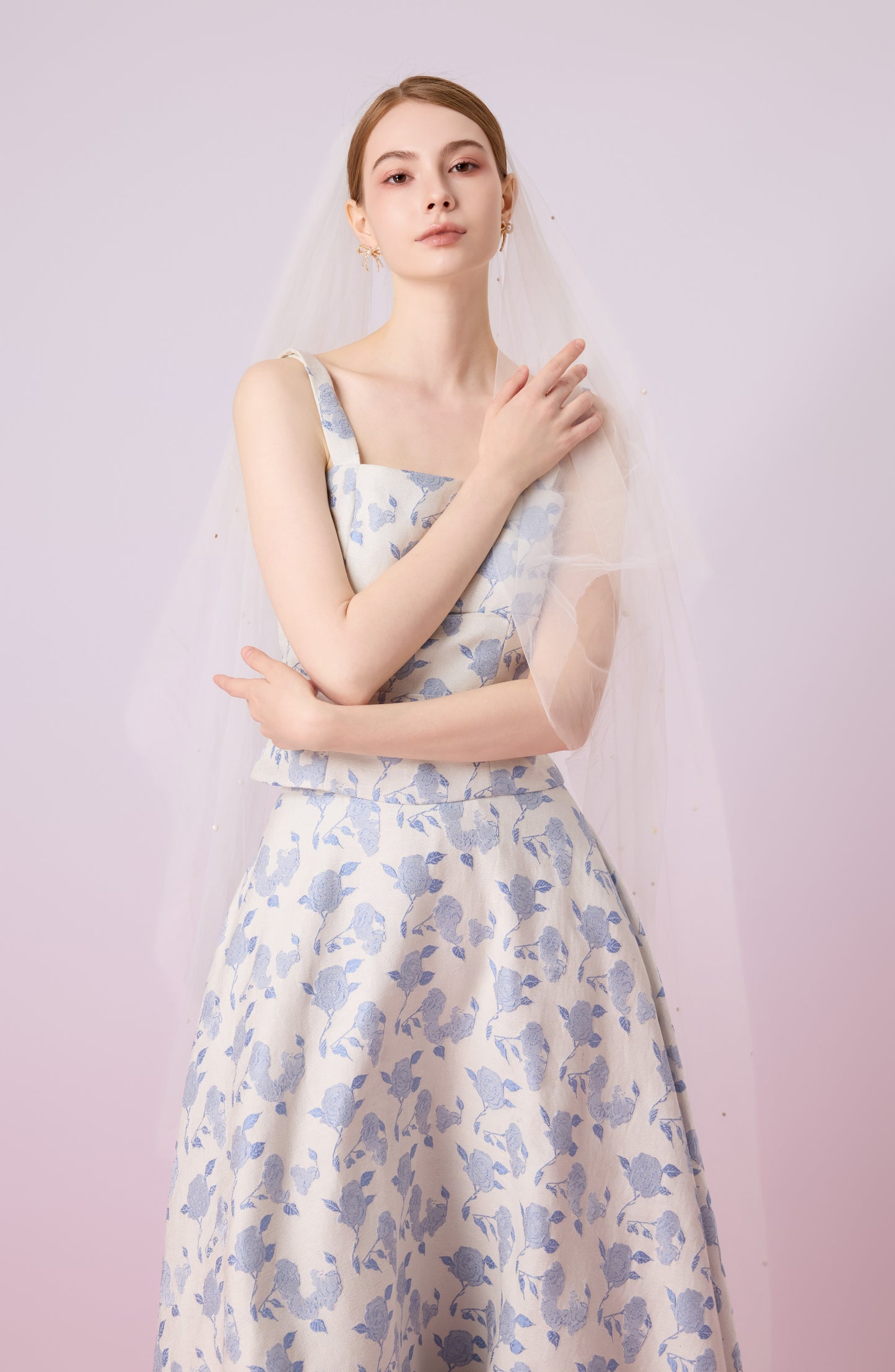Giuseppina White With Rose Print A-Line Skirt
