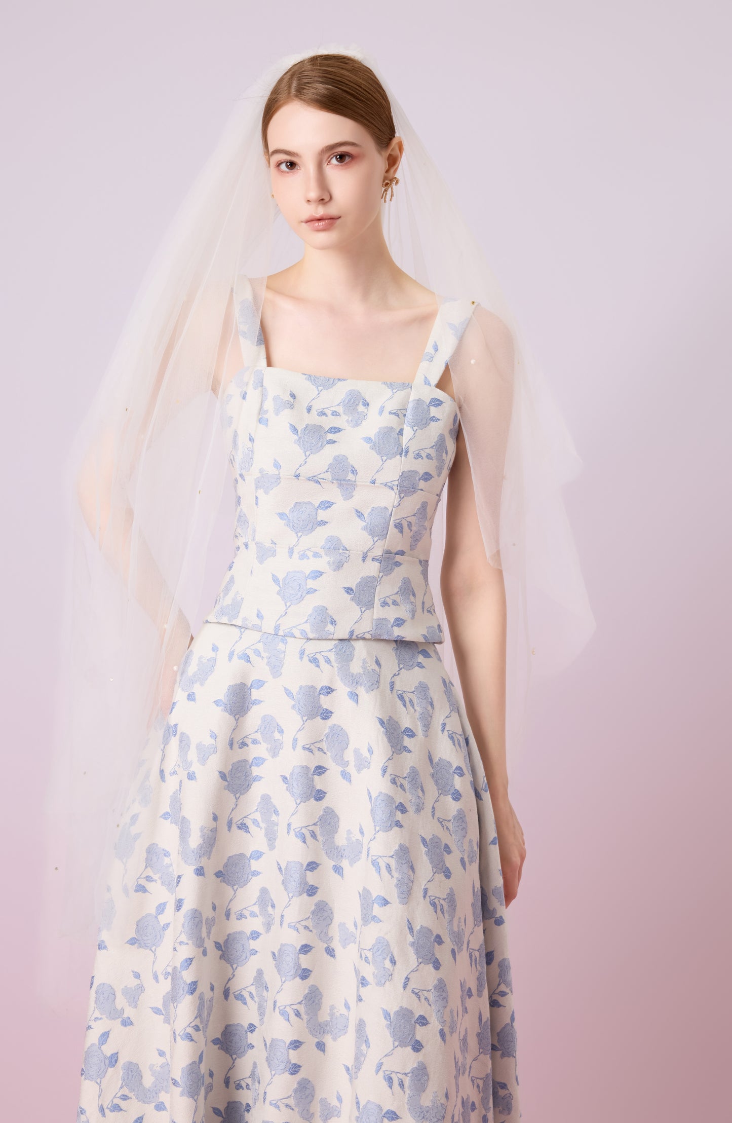 Giuseppina White With Rose Print A-Line Skirt