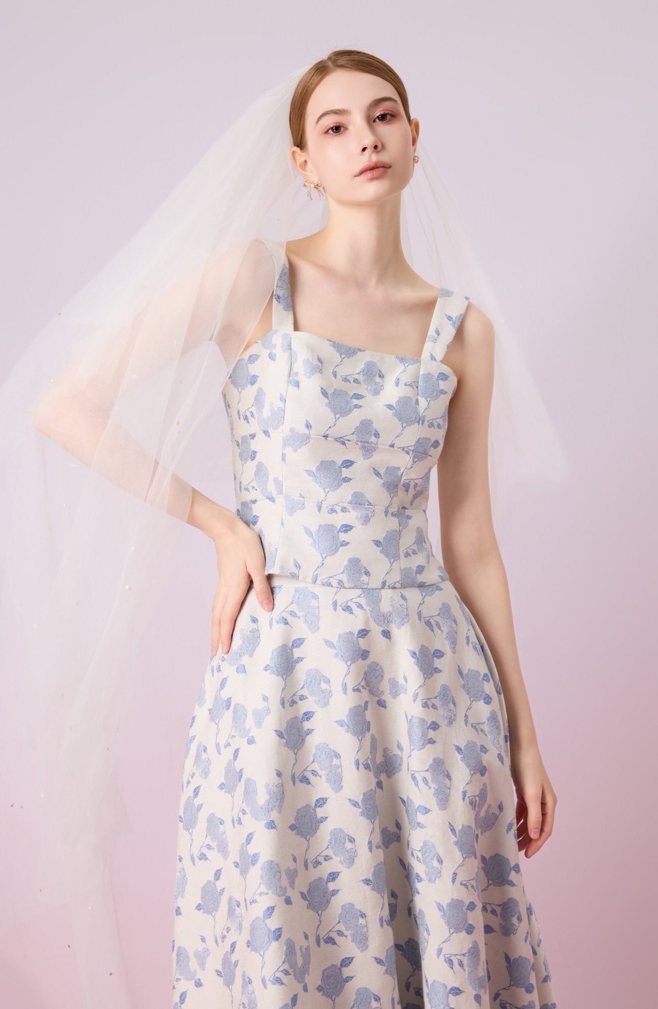 Giuseppina White With Rose Print A - Line Skirt - Nimisski