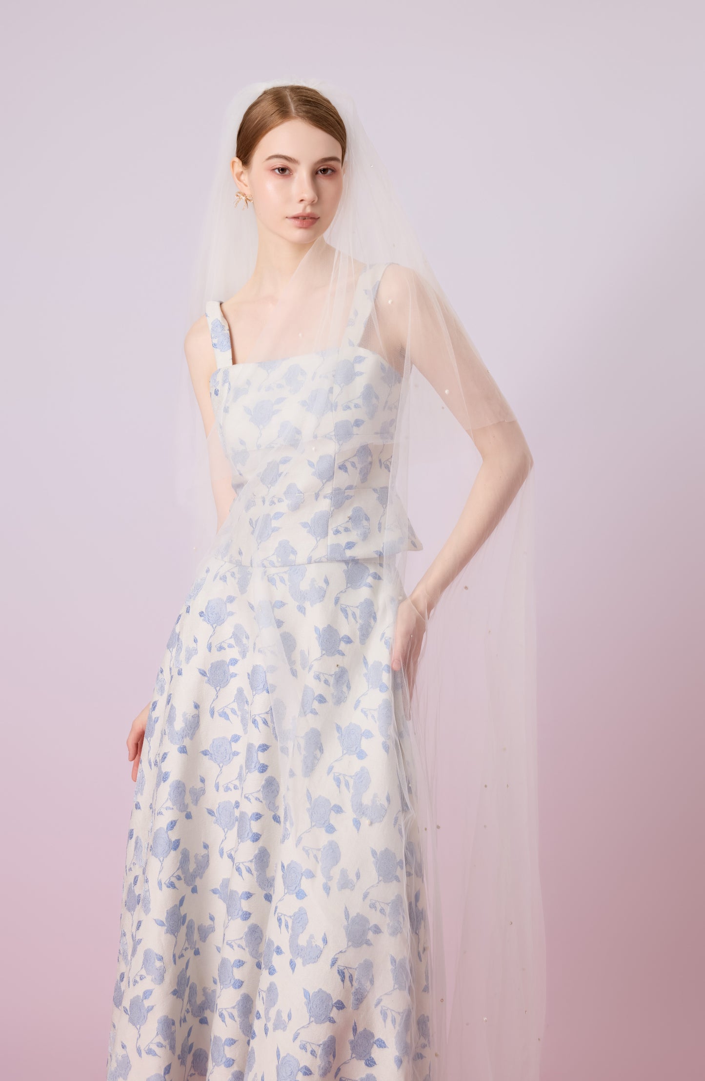 Giuseppina White With Rose Print A-Line Skirt