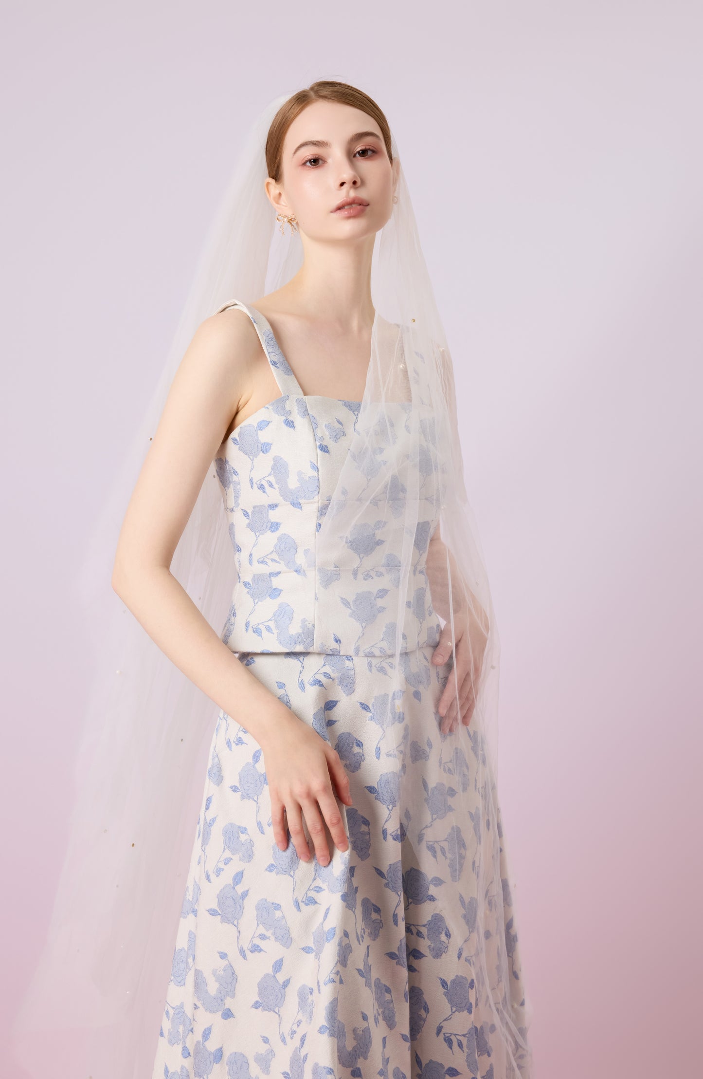 Giuseppina White With Rose Print A-Line Skirt
