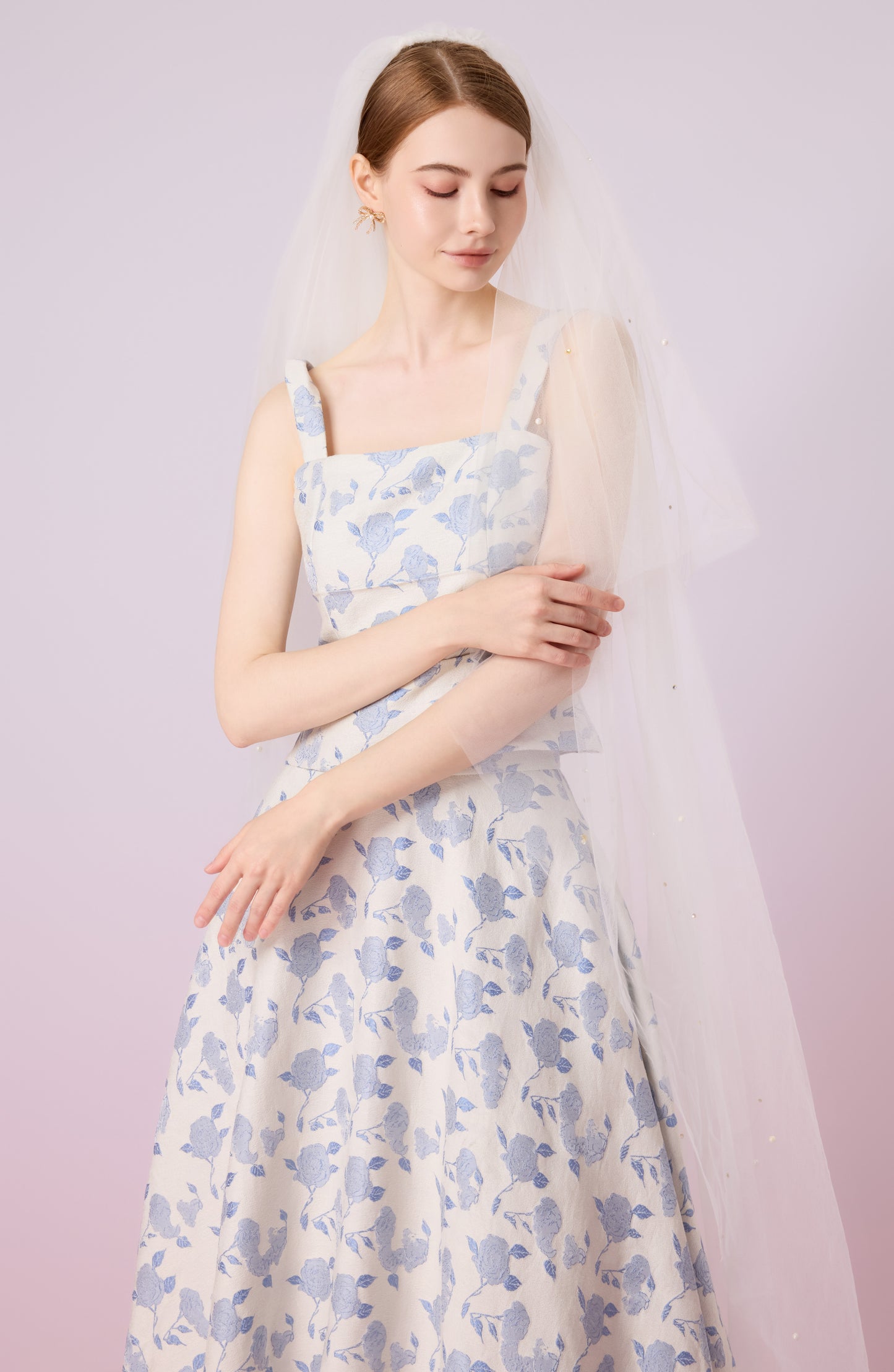 Giuseppina White With Rose Print A-Line Skirt