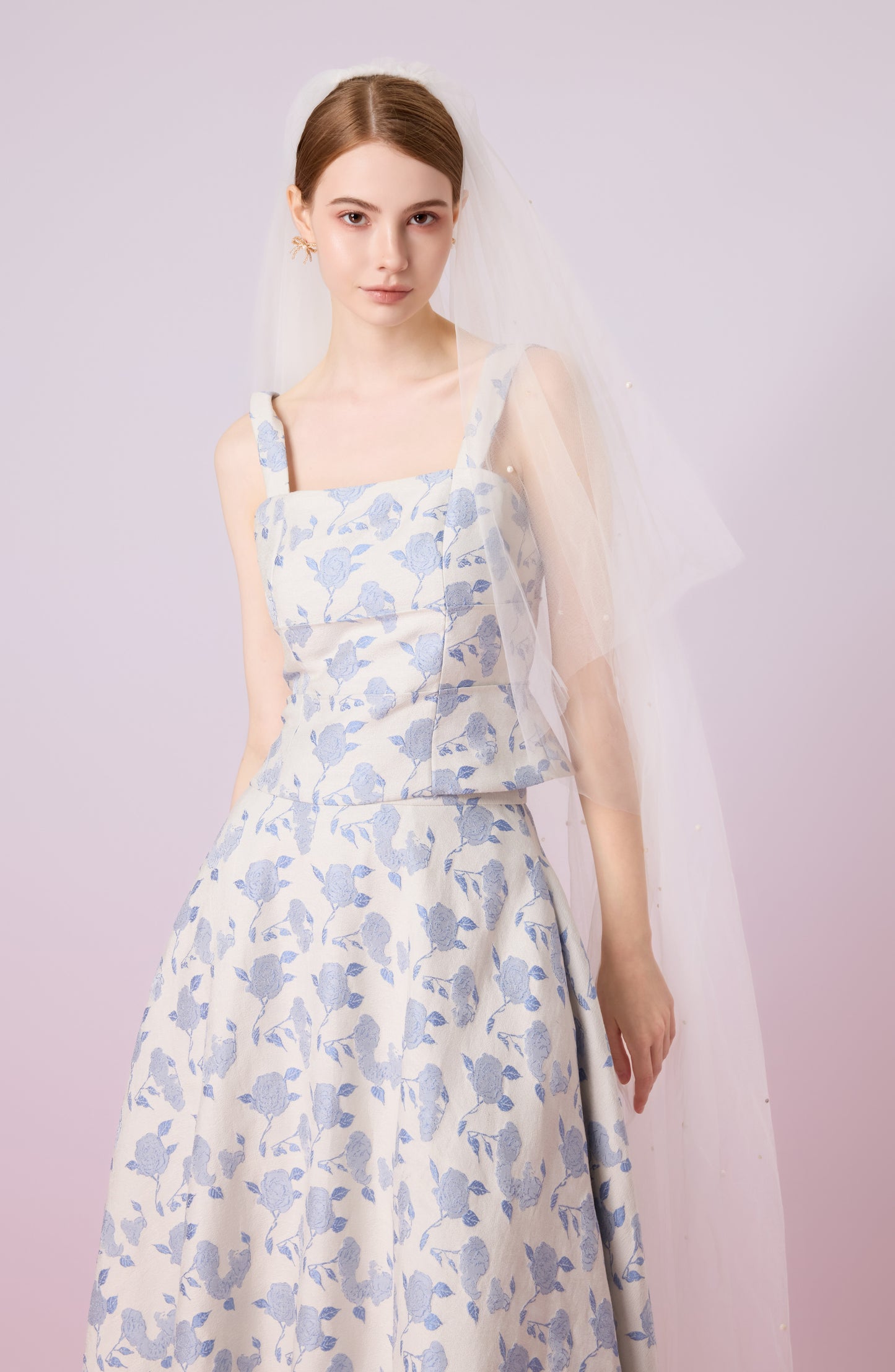 Giuseppina White With Rose Print A-Line Skirt
