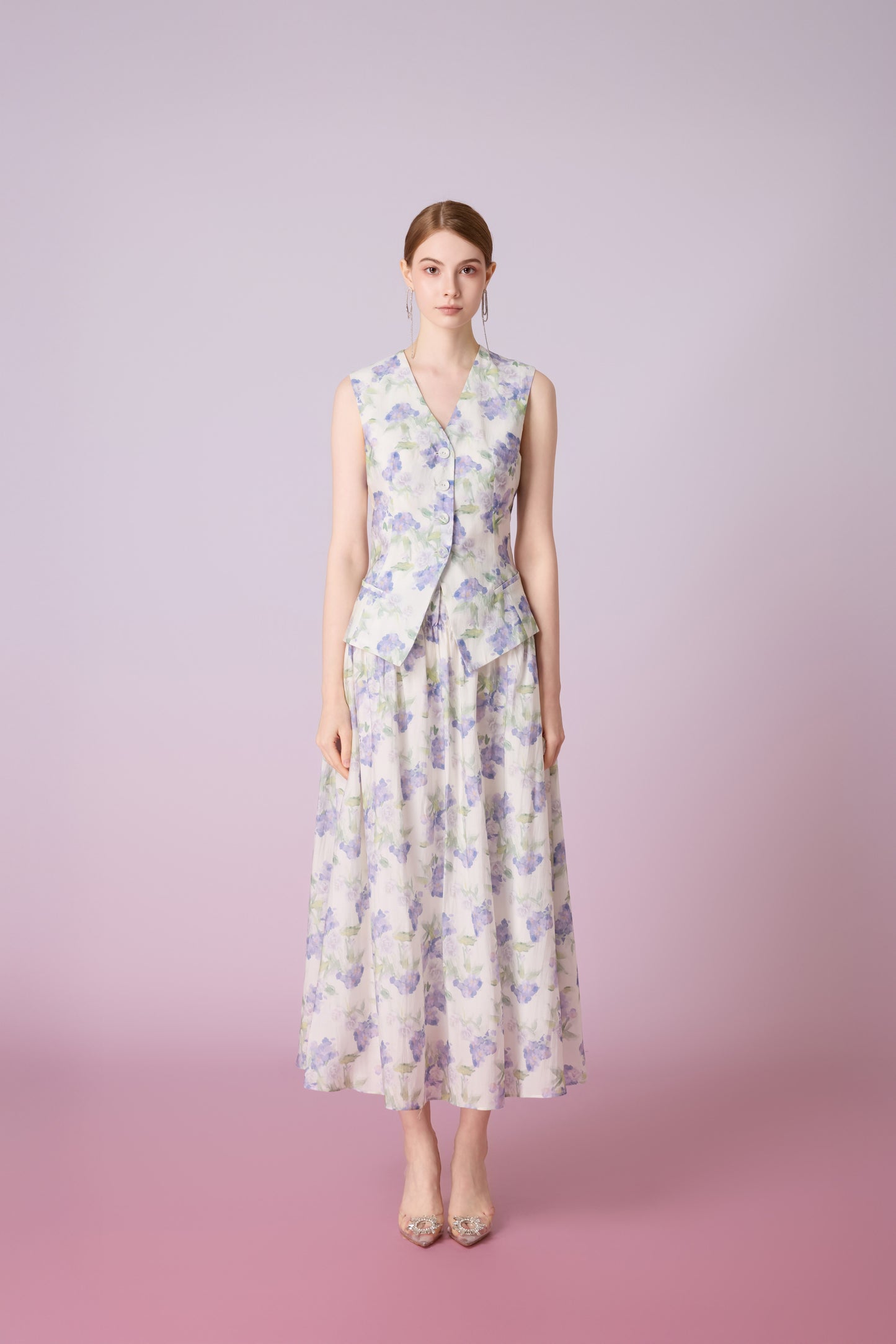 Jaculine White With Purple Flower Print Skirt