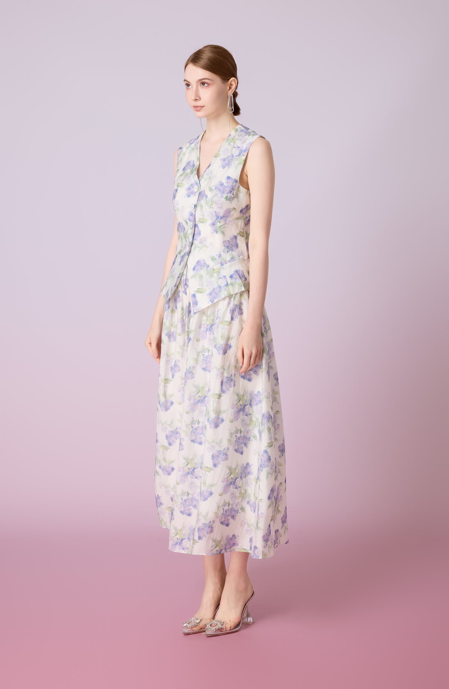 Jaculine White With Purple Flower Print Skirt