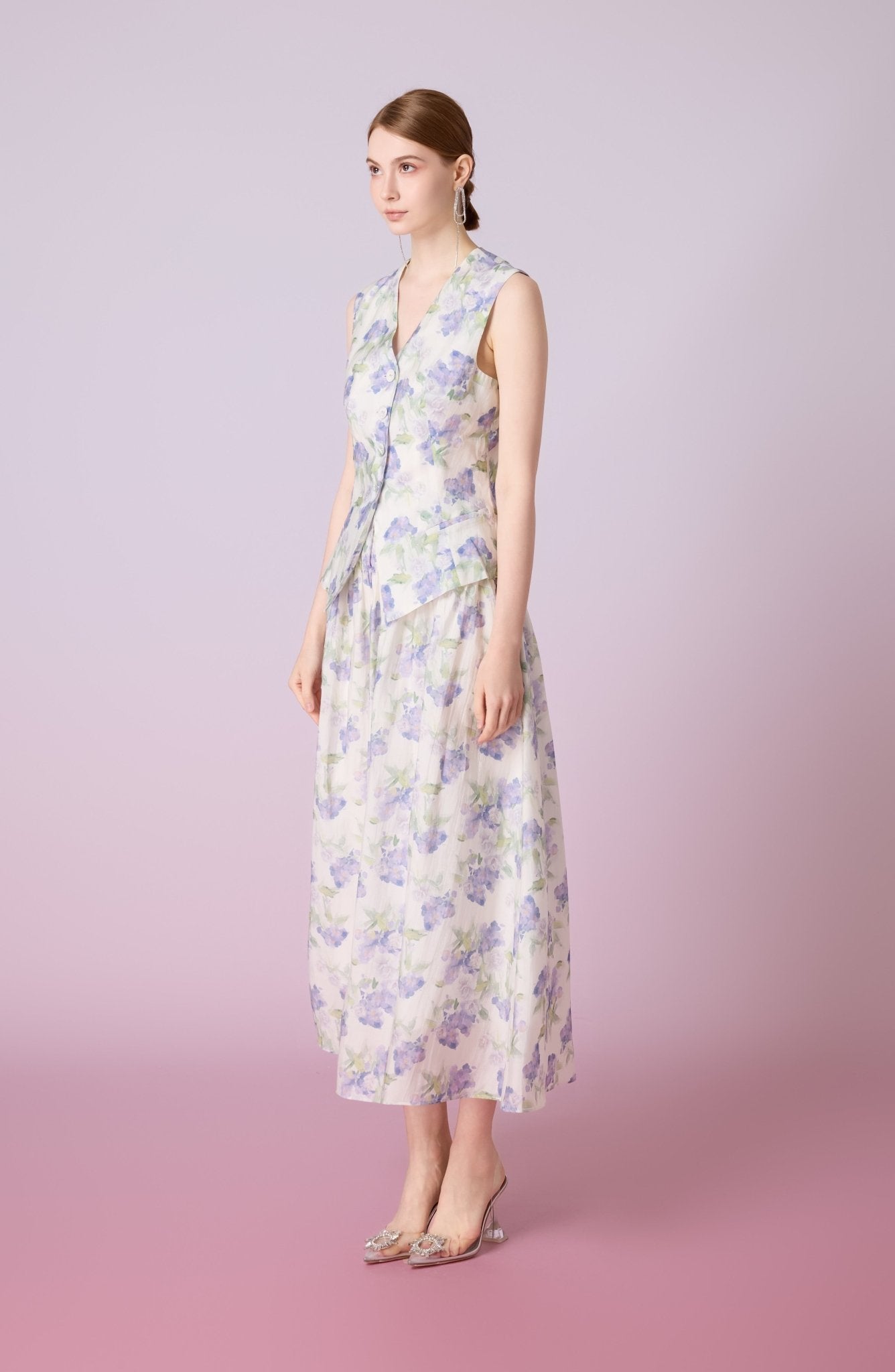 Jaculine Purple Floral Print Skirt - Nimisski