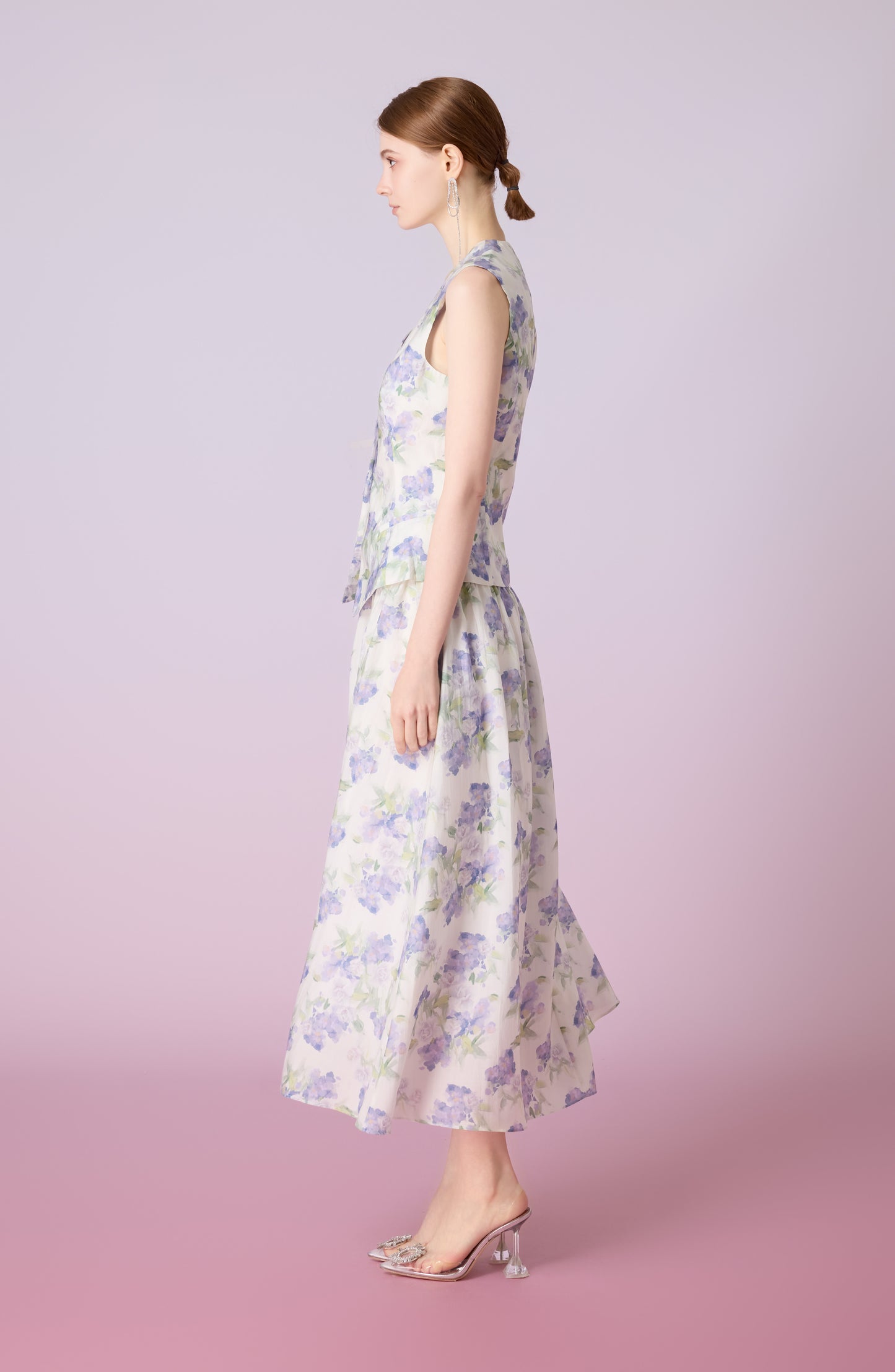 Jaculine White With Purple Flower Print Skirt