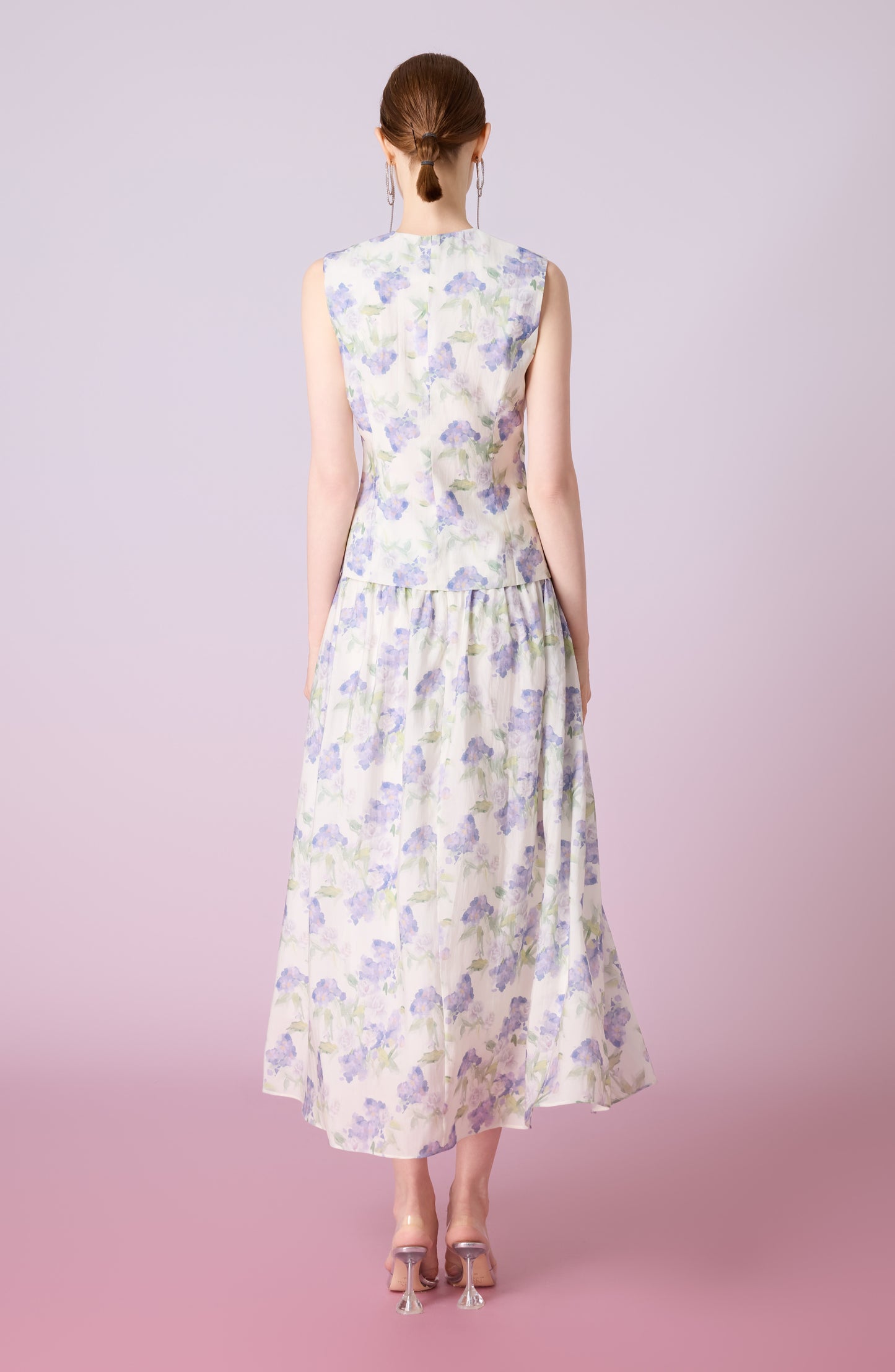 Jaculine White With Purple Flower Print Skirt