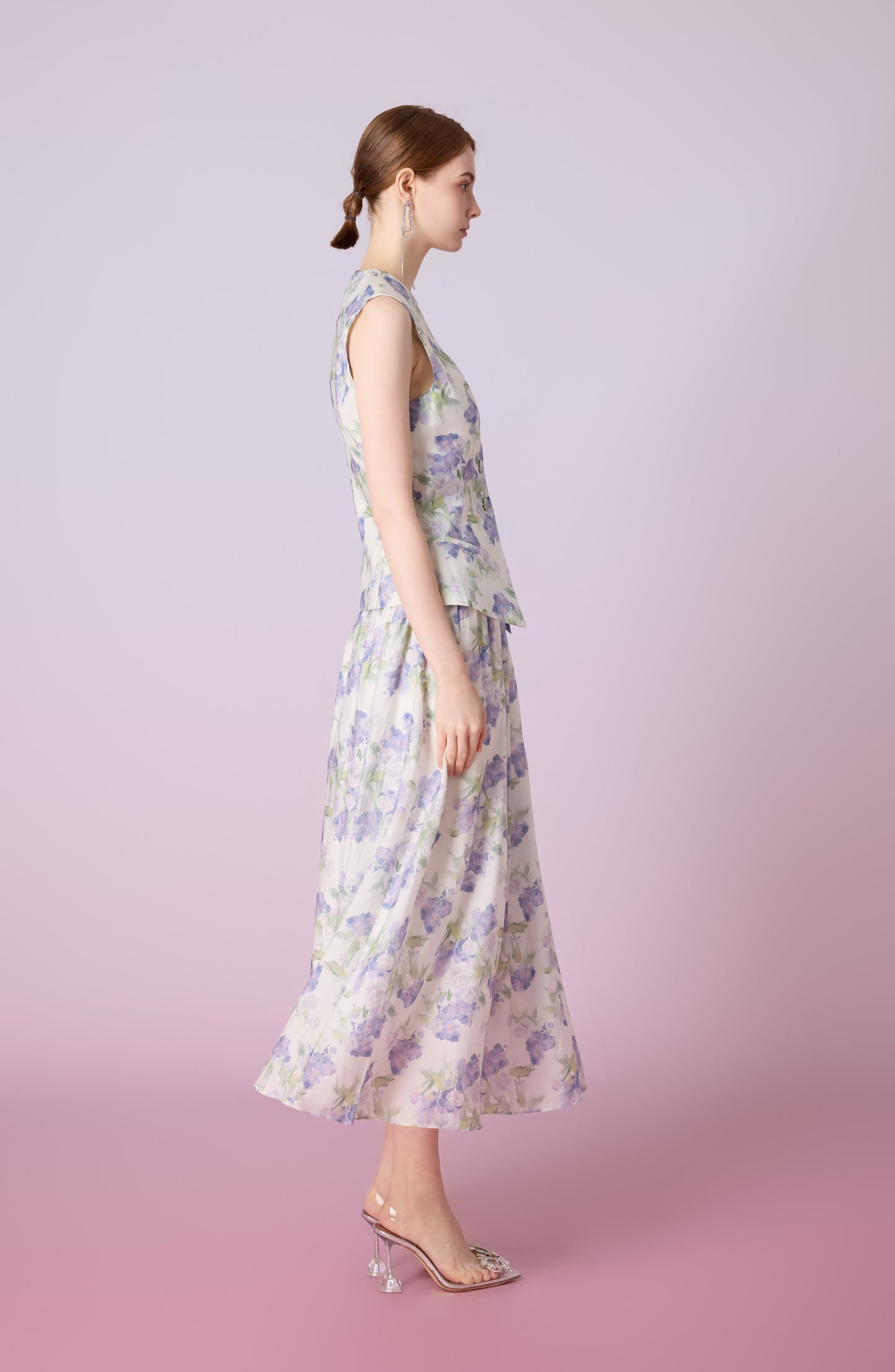 Jaculine White With Purple Flower Print Skirt