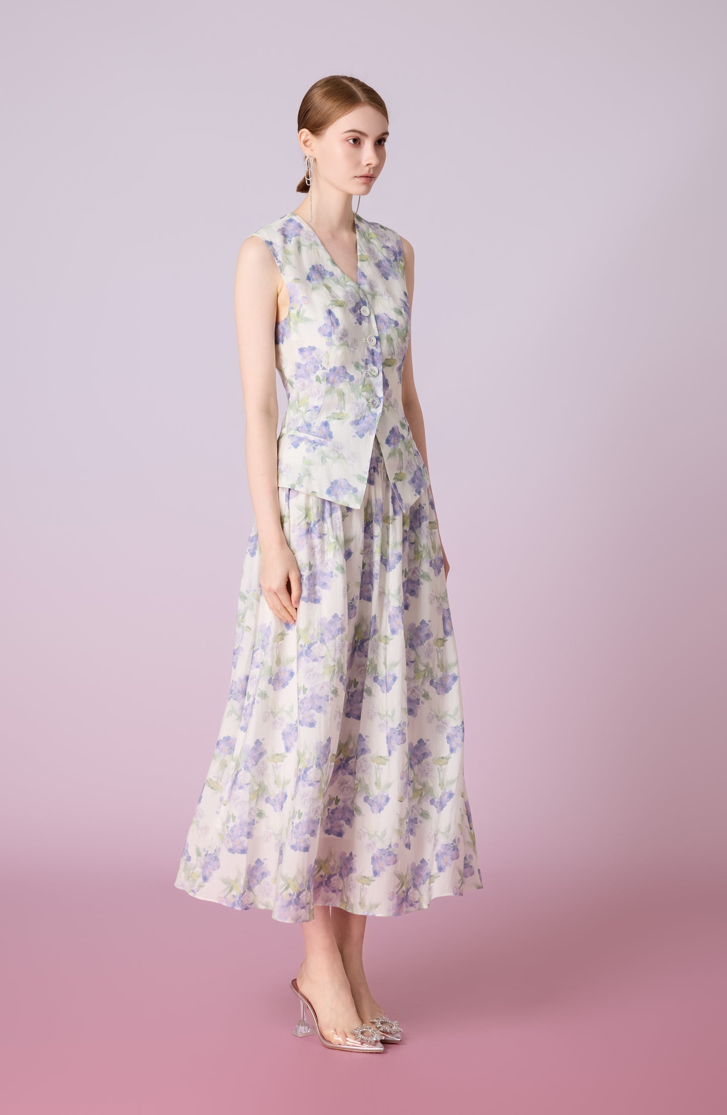 Jaculine White With Purple Flower Print Skirt