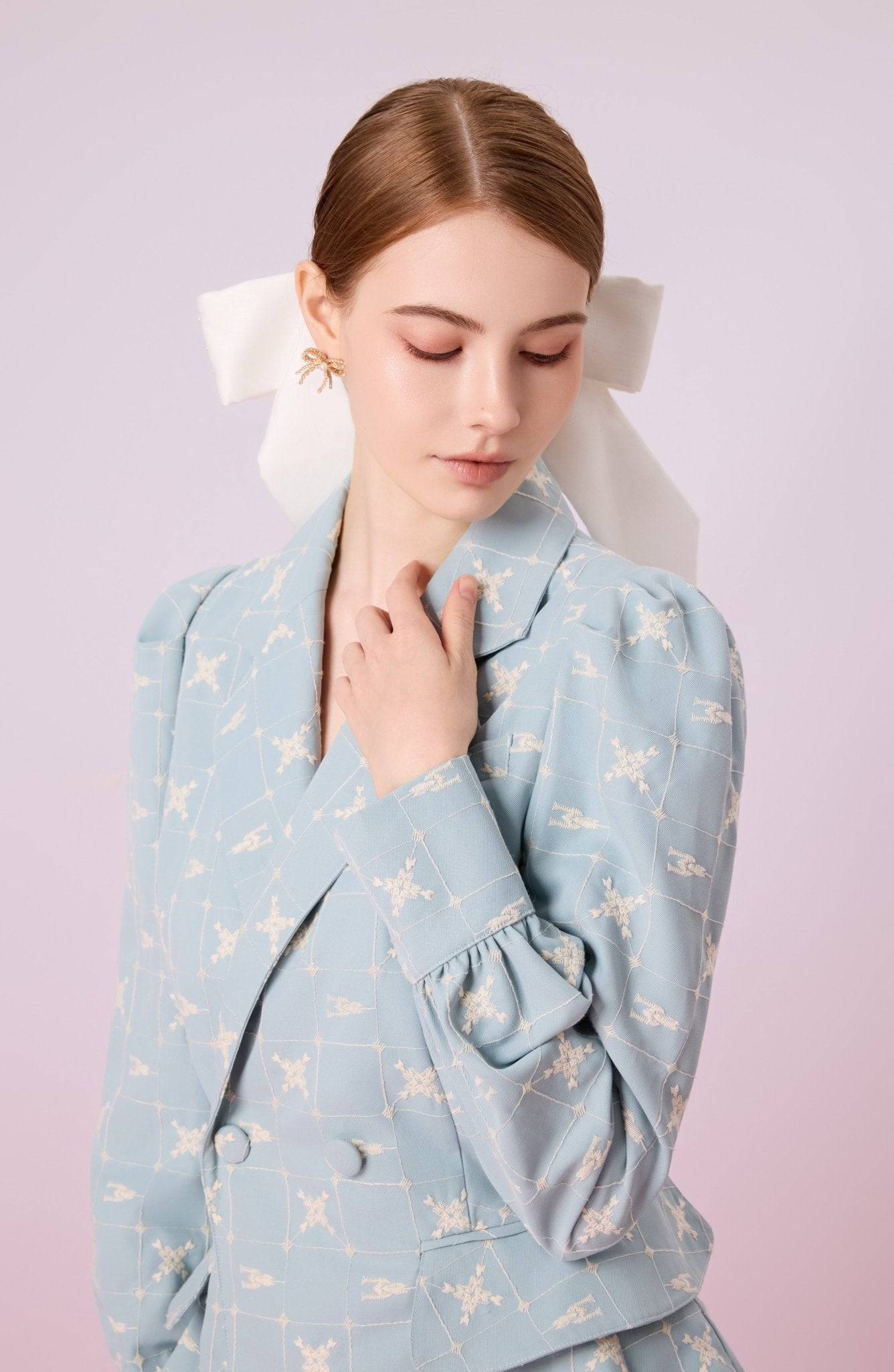 Jackalin Light Blue Embroidered Single Breasted Blazer - Nimisski