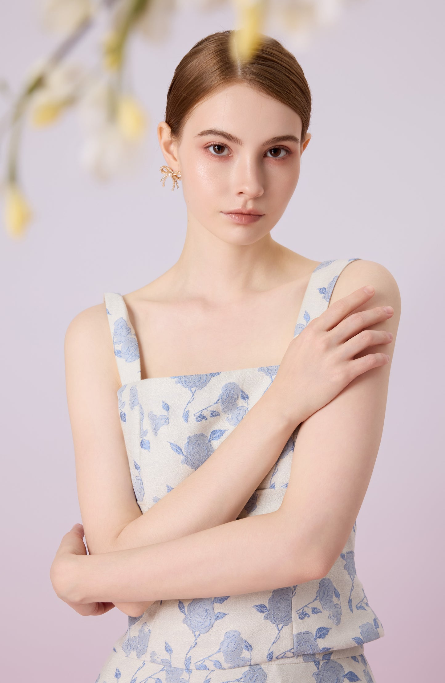 Giuseppina White With Rose Print Strap Top