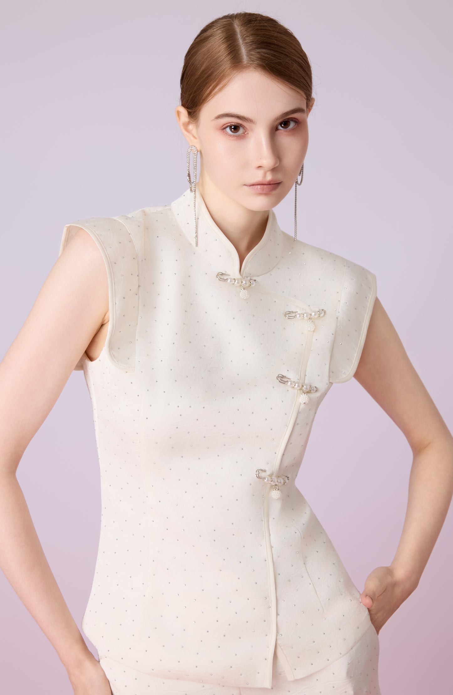 Galathea Cream Twinkle Cheongsam Sleeveless Top