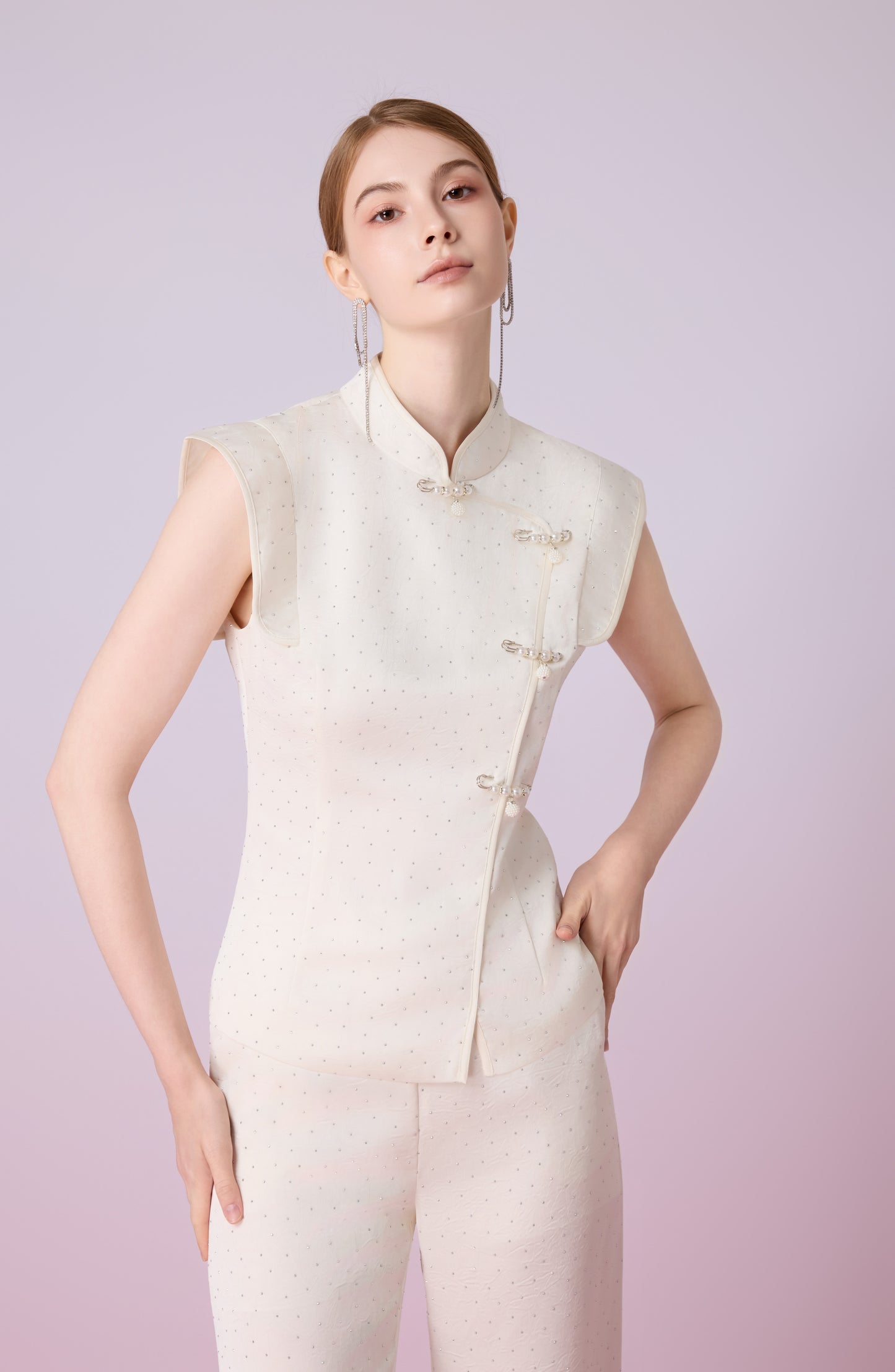 Galathea Cream Twinkle Cheongsam Sleeveless Top