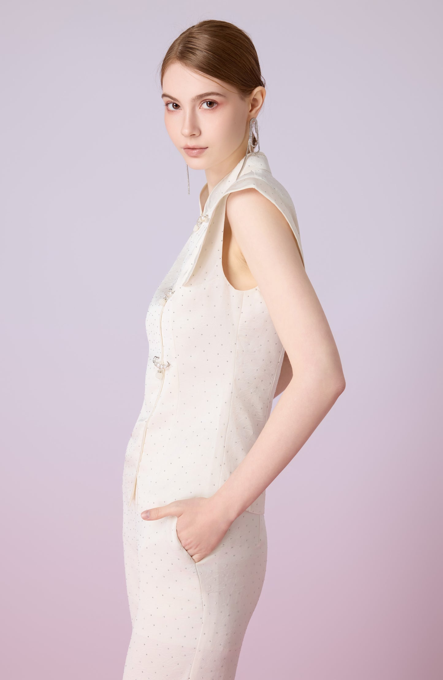 Galathea Cream Twinkle Cheongsam Sleeveless Top