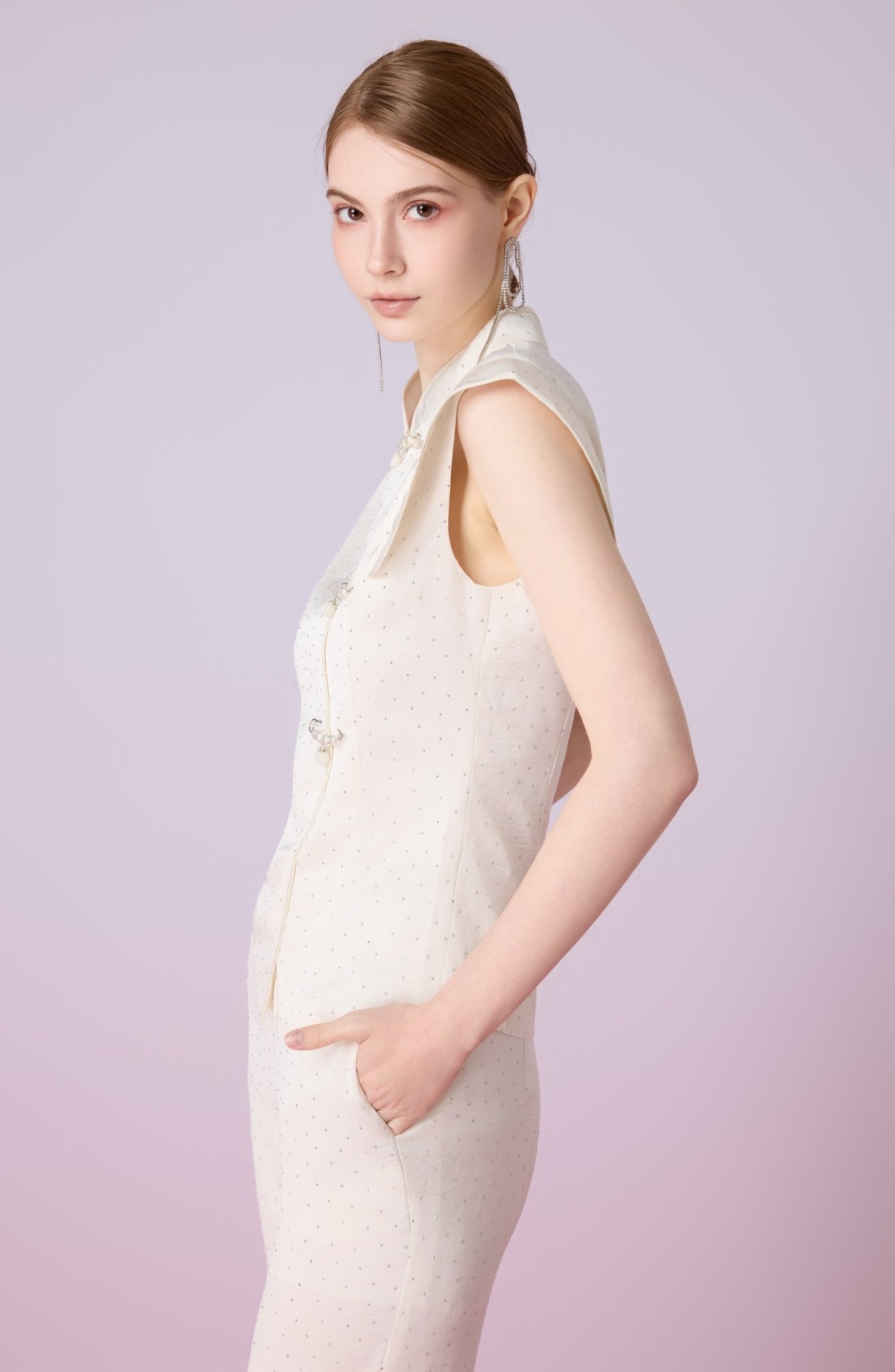 Galathea Cream Twinkle Cheongsam Sleeveless Top - Nimisski
