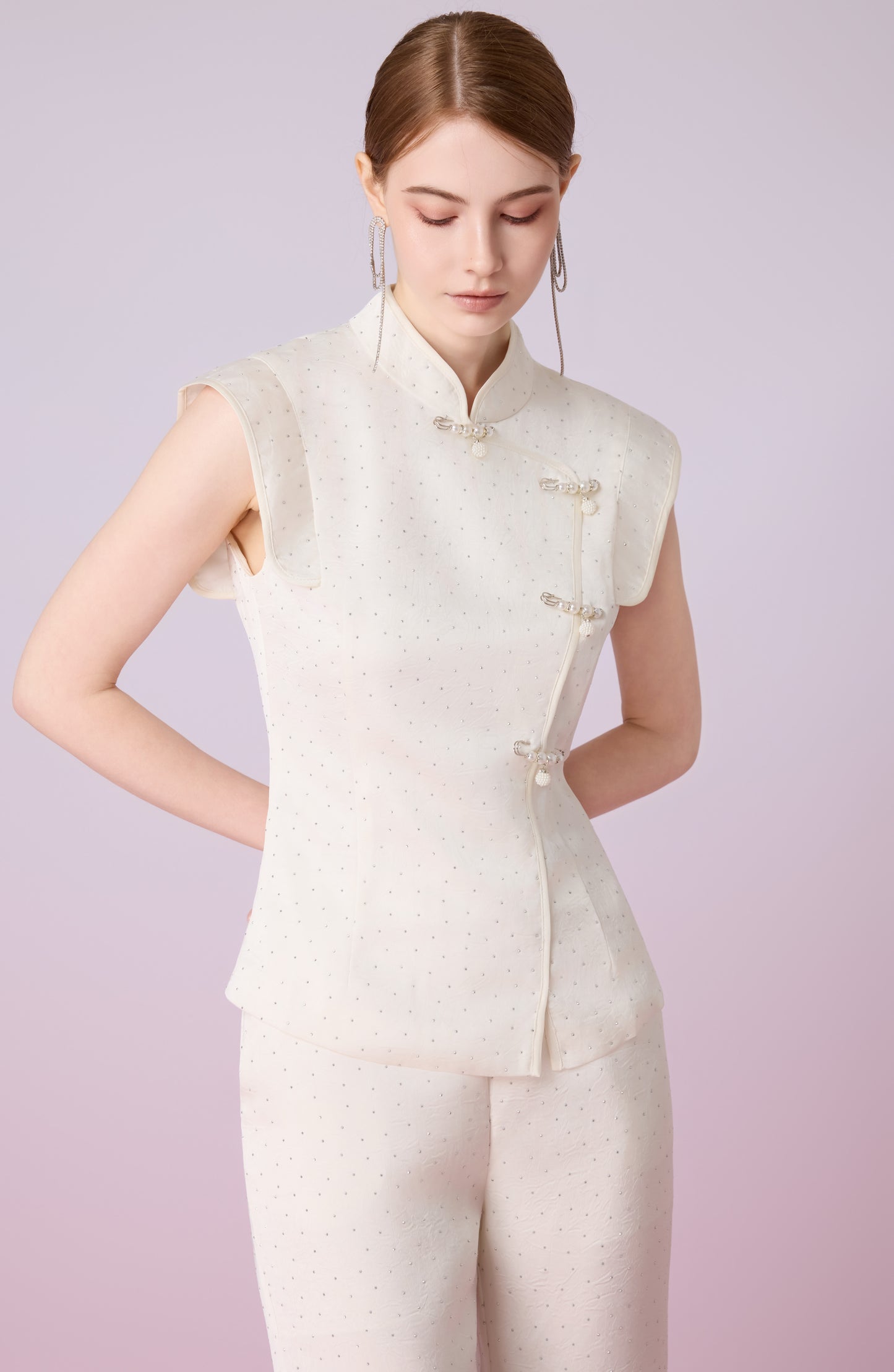 Galathea Cream Twinkle Cheongsam Sleeveless Top