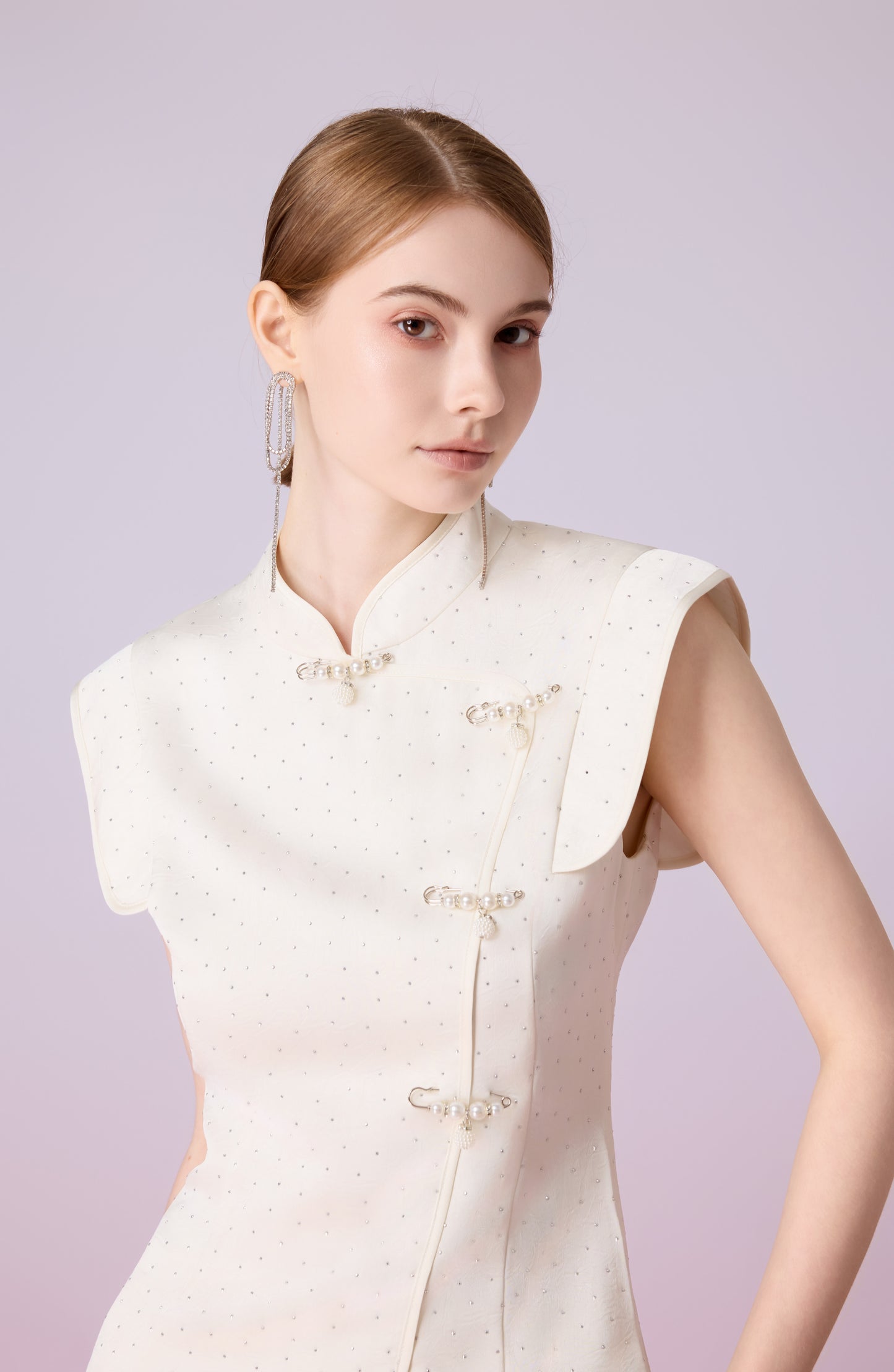Galathea Cream Twinkle Cheongsam Sleeveless Top