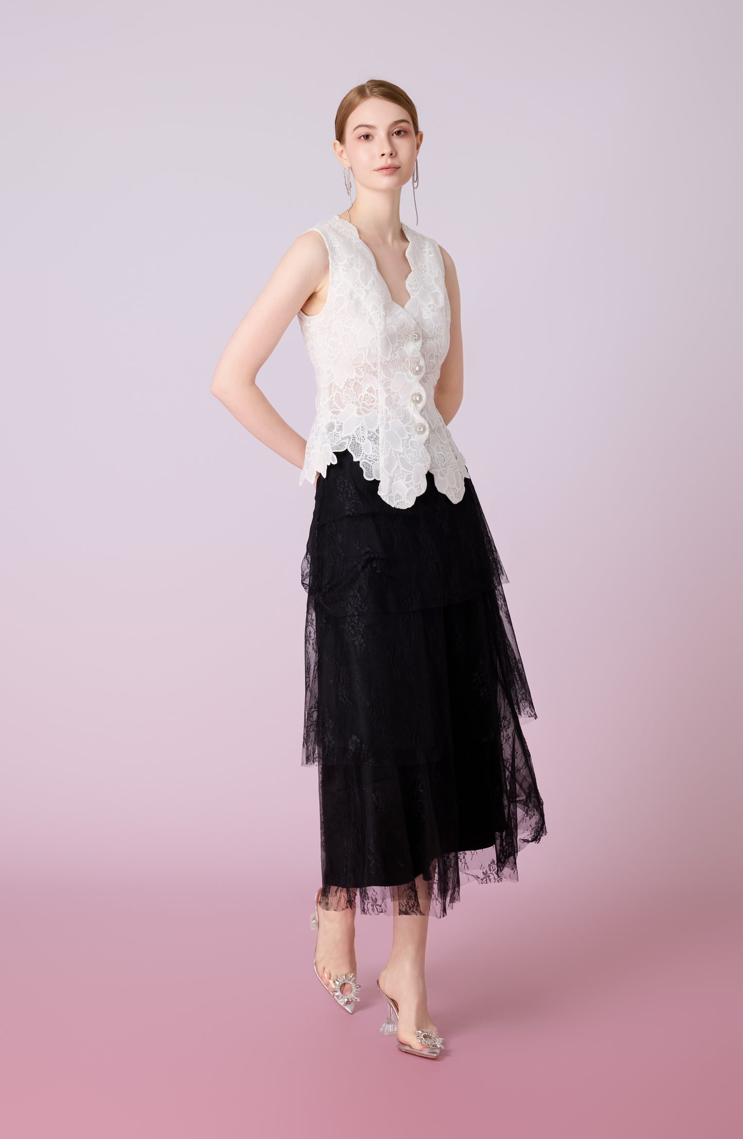 Jacquenetta White Lace Vest Top