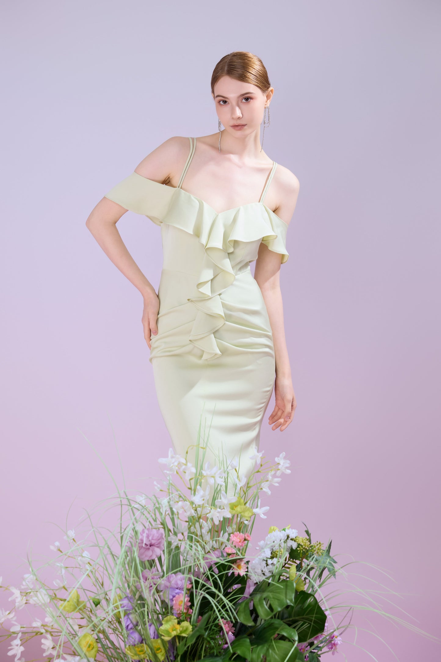 Gaenor Green Off-Shoulder Dress